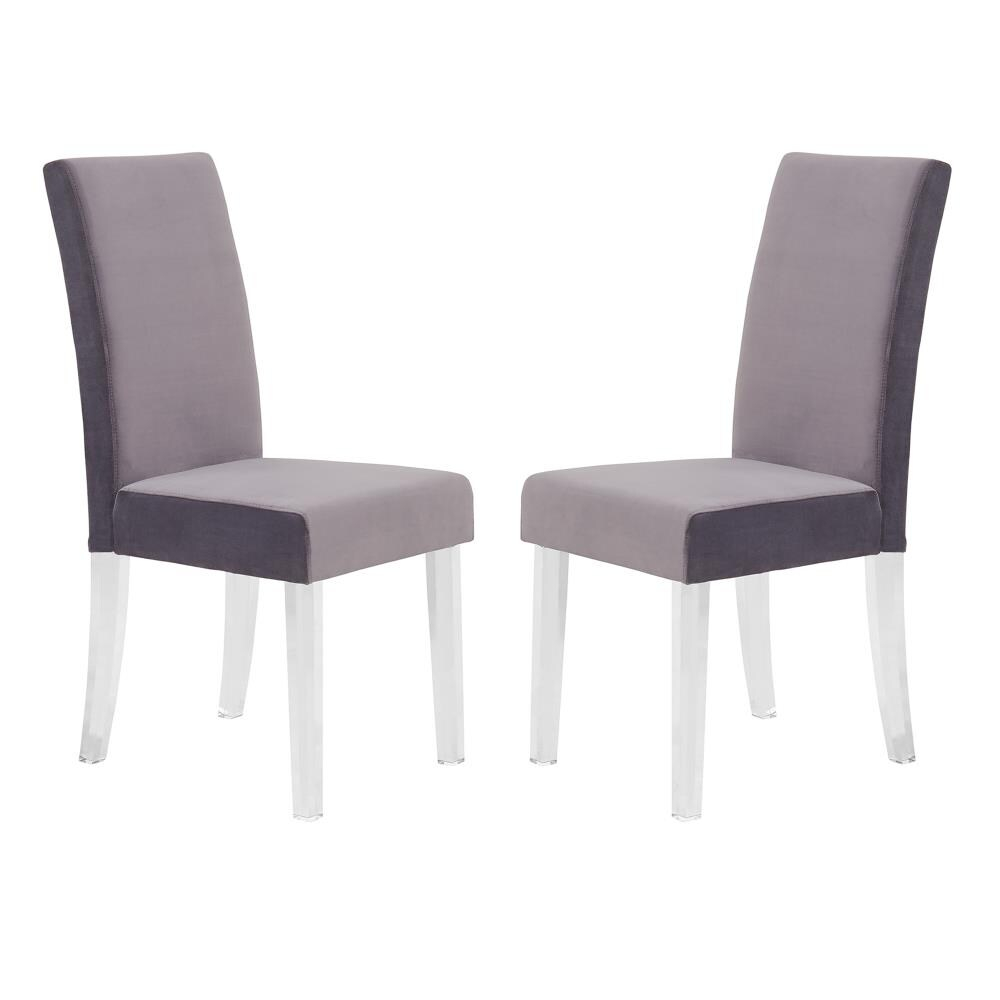 20 x 36 x 17 in. Dalia Modern & Contemporary Dining Chair, Gray Velvet with Acrylic Legs - Set of 2