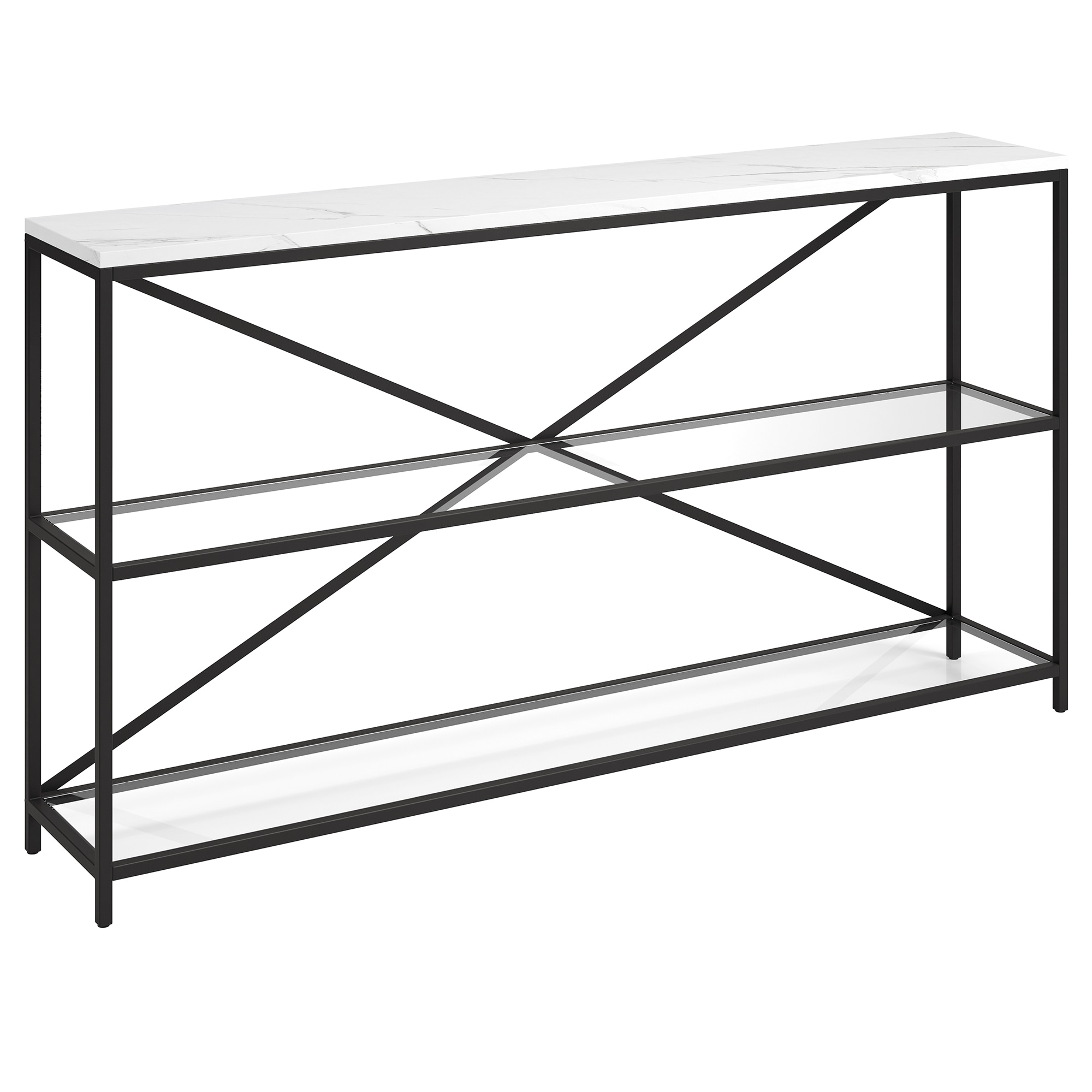 Evelyn&Zoe Fionn 55" Wide Rectangular Console Table with Faux Marble Top, Blackened Bronze