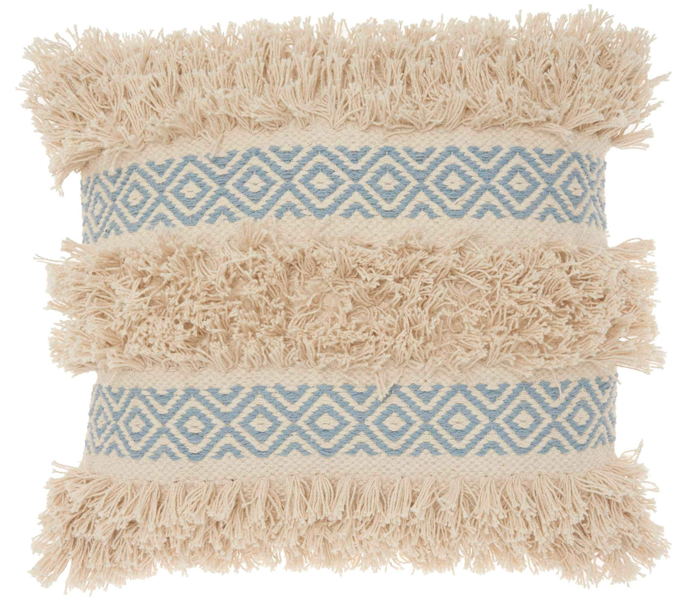 Mina Victory Life Styles Cotton Diamond Stripe Throw Pillow in Ocean Blue/Beige