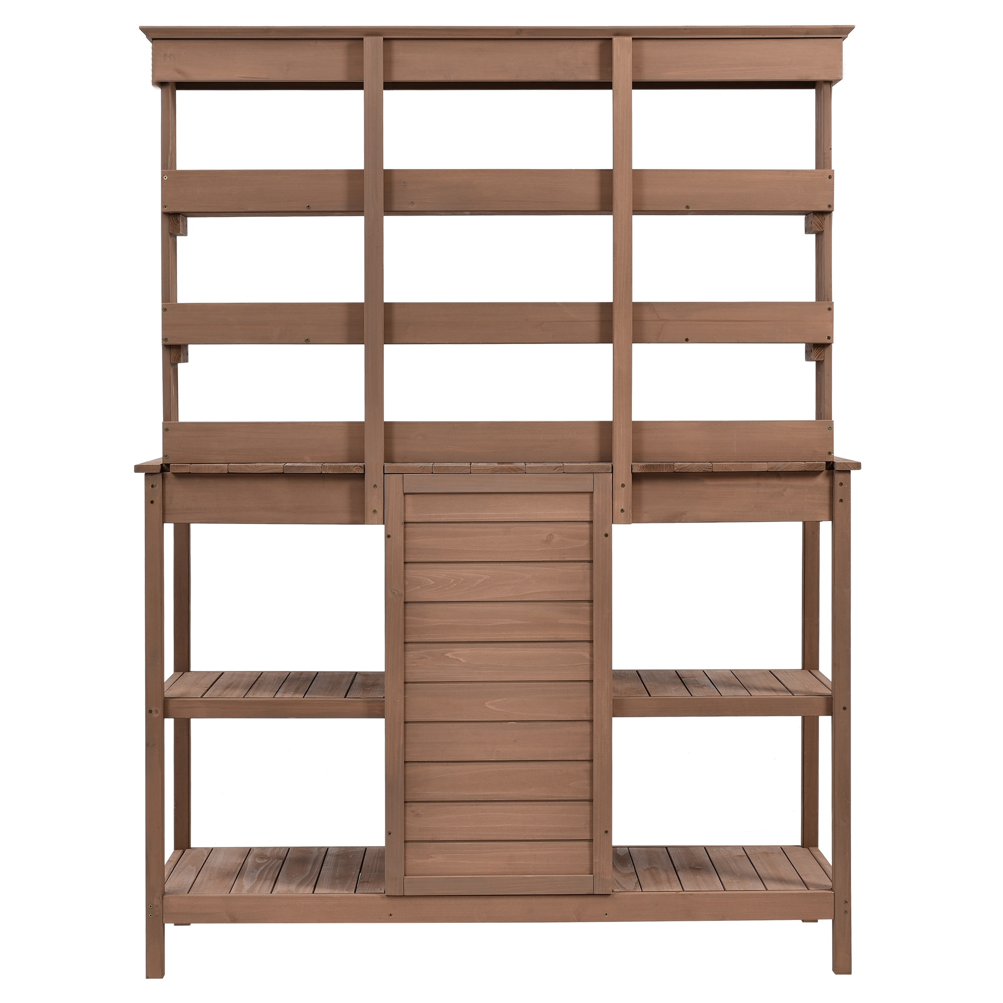 66 in. Brown Fir Wood Outdoor Potting Bench with Drawers