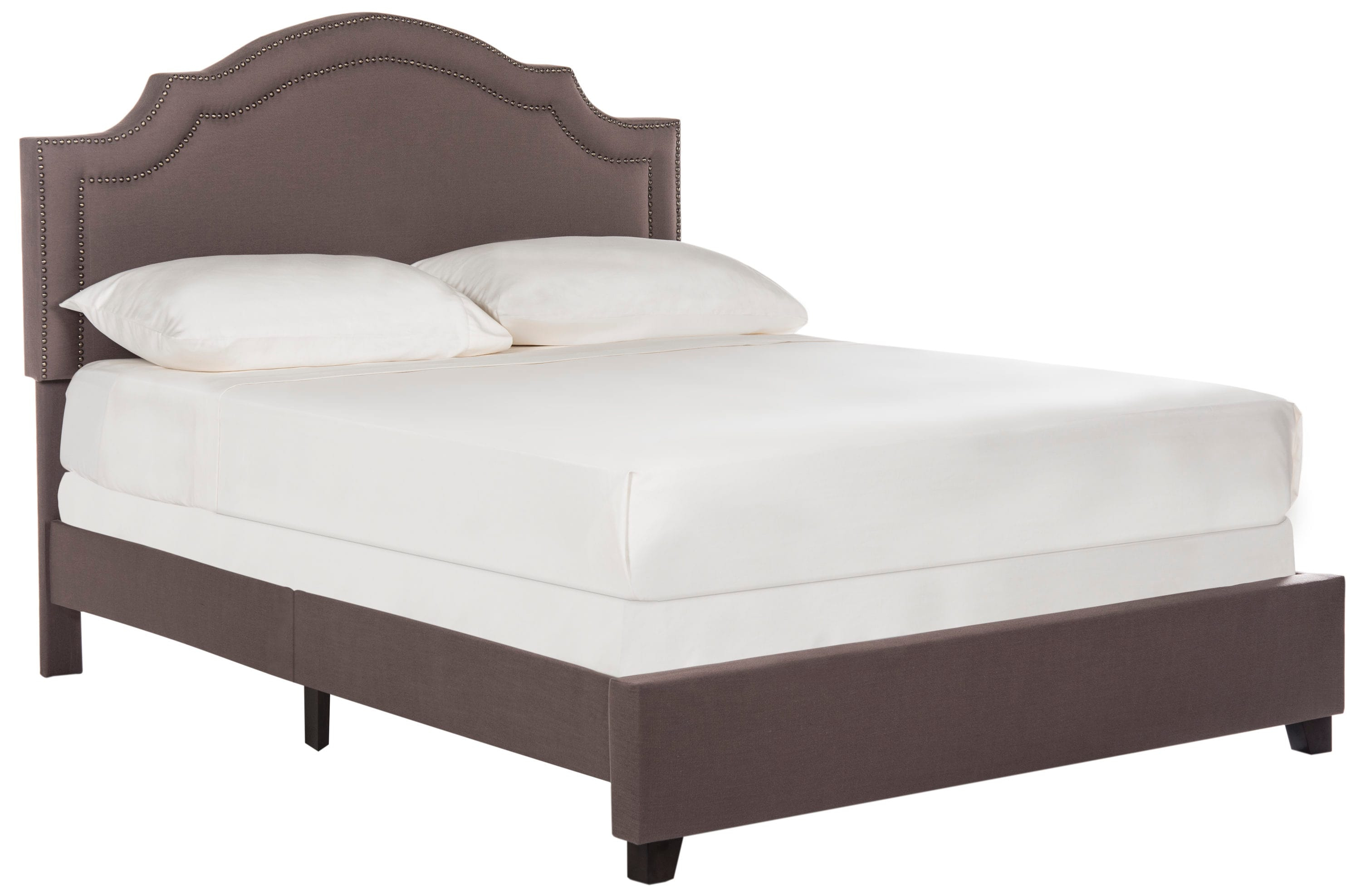SAFAVIEH Theron Modern Elegant Upholstered Bed Frame with Nail Heads, Queen, Dark Taupe