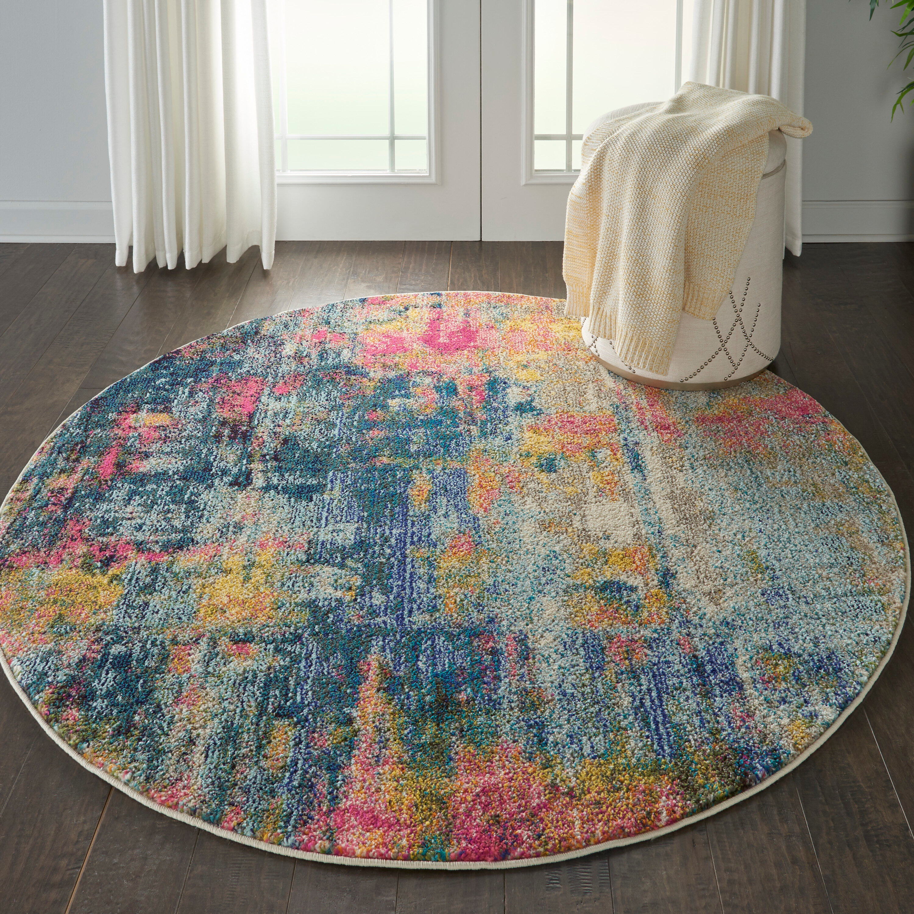 Nourison Celestial Abstract Blue/Yellow 5'3" x round Area Rug, (5 Round)