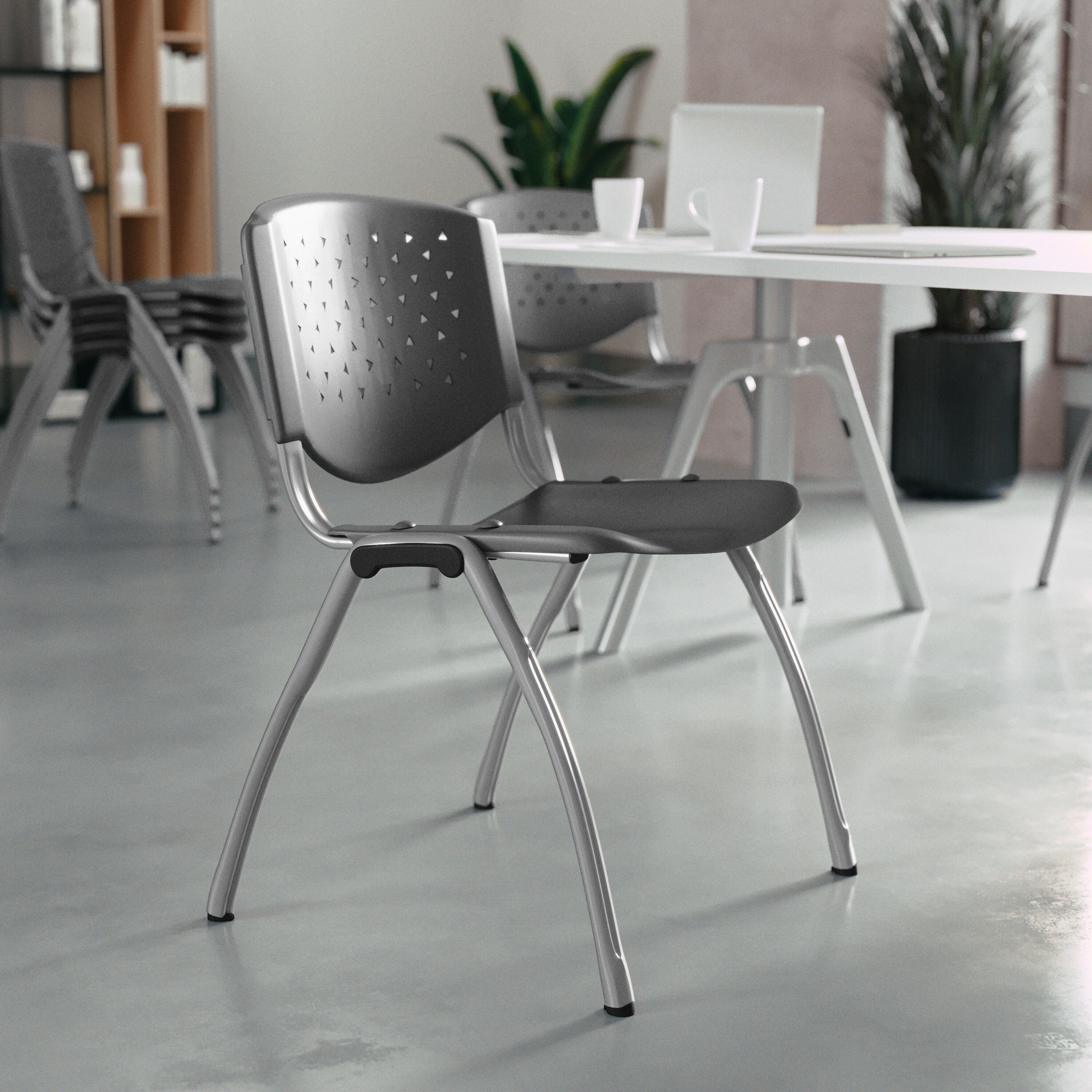 Flash Furniture HERCULES Series 5 Pack 880 lb. Capacity Gray Plastic Stack Chair with Titanium Gray Powder Coated Frame