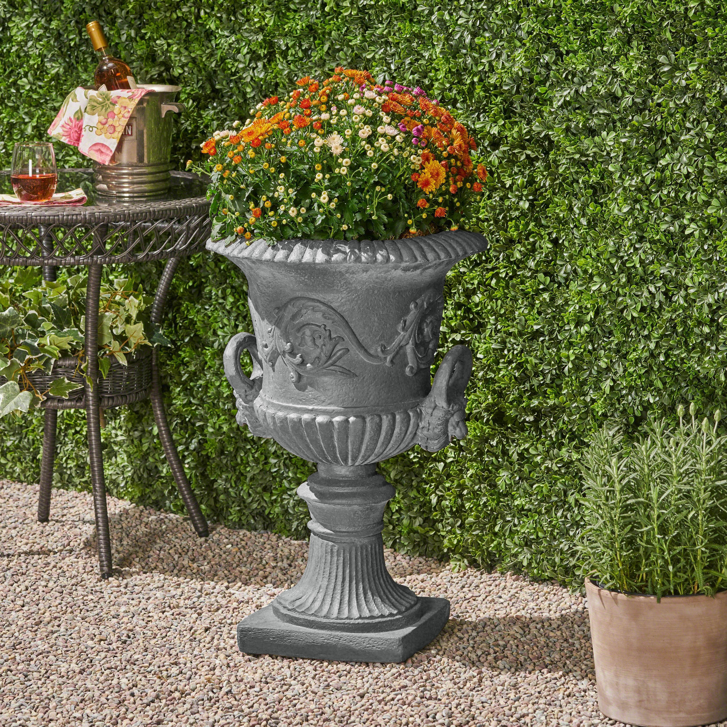 Antique Gray Magnesium Oxide Roman Style Outdoor Urn Planter