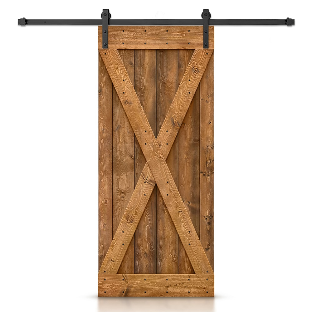 Calhome 84'' Solid Wood Paneled Stained with Installation Hardware Kit Barn Door