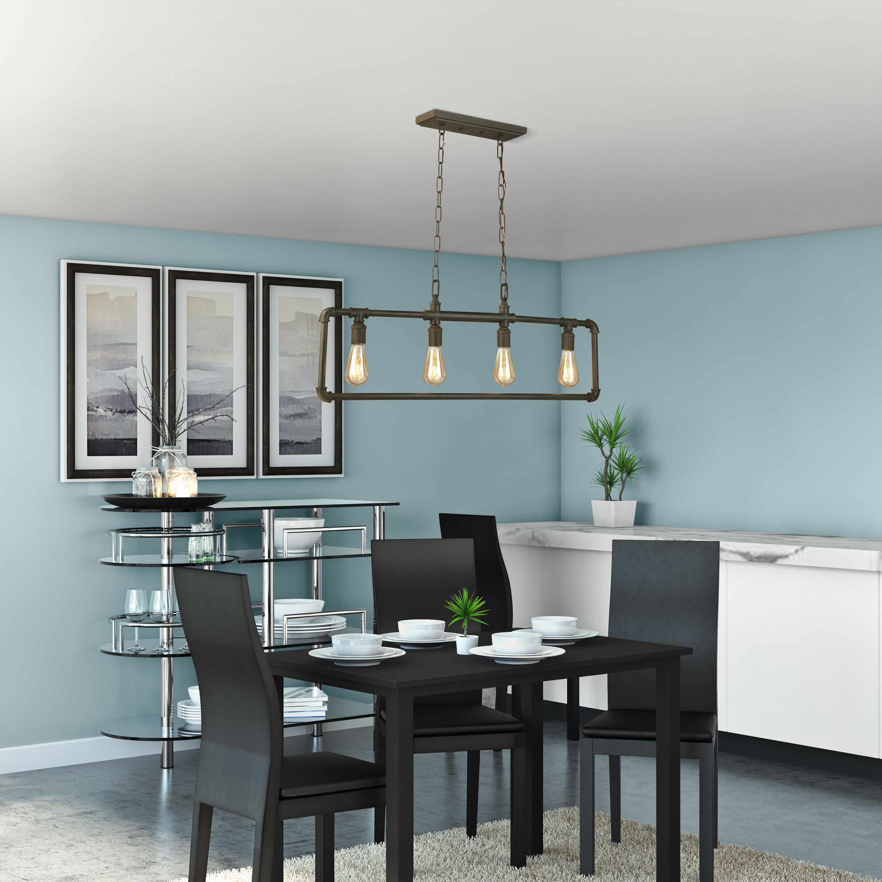 202847A-Eglo Lighting-Wymer - 35.13 Inch Four Light Pendant-Matte Bronze Finish