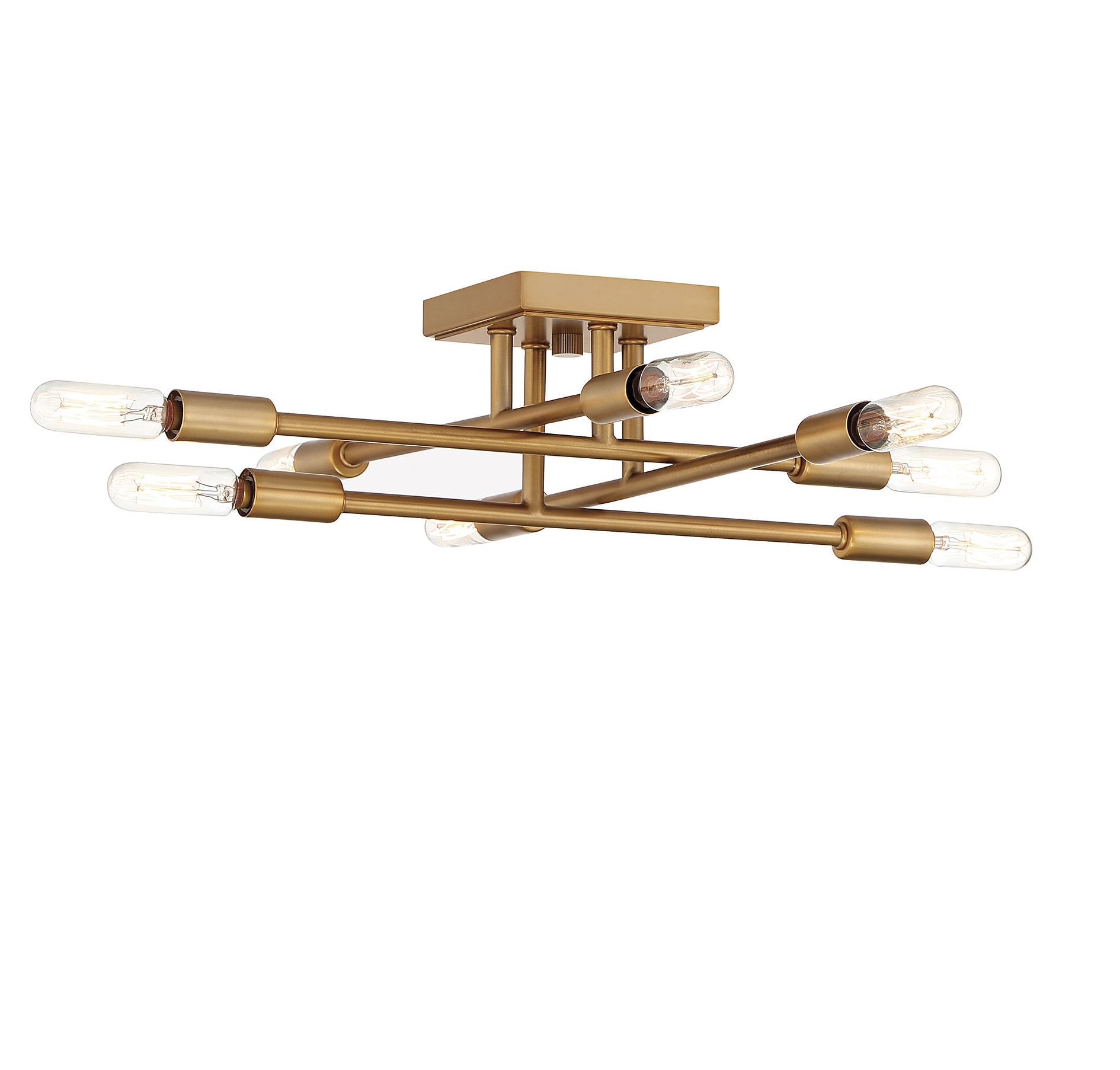 Warm Brass and Glass 8-Light Semi-Flush Mount Ceiling Fixture