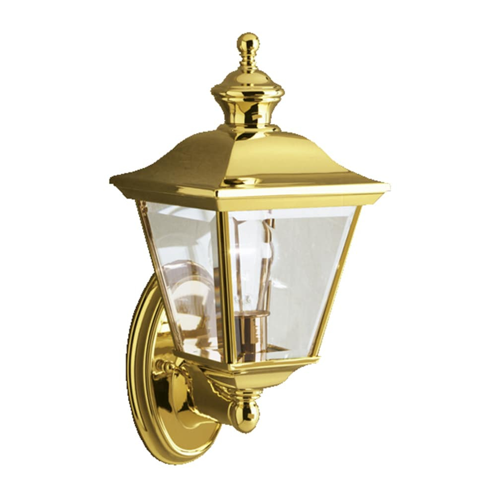 Bay Shore 20 in. 1-Light Polished Brass Outdoor Hardwired Wall Lantern Sconce with No Bulbs Included (1-Pack)