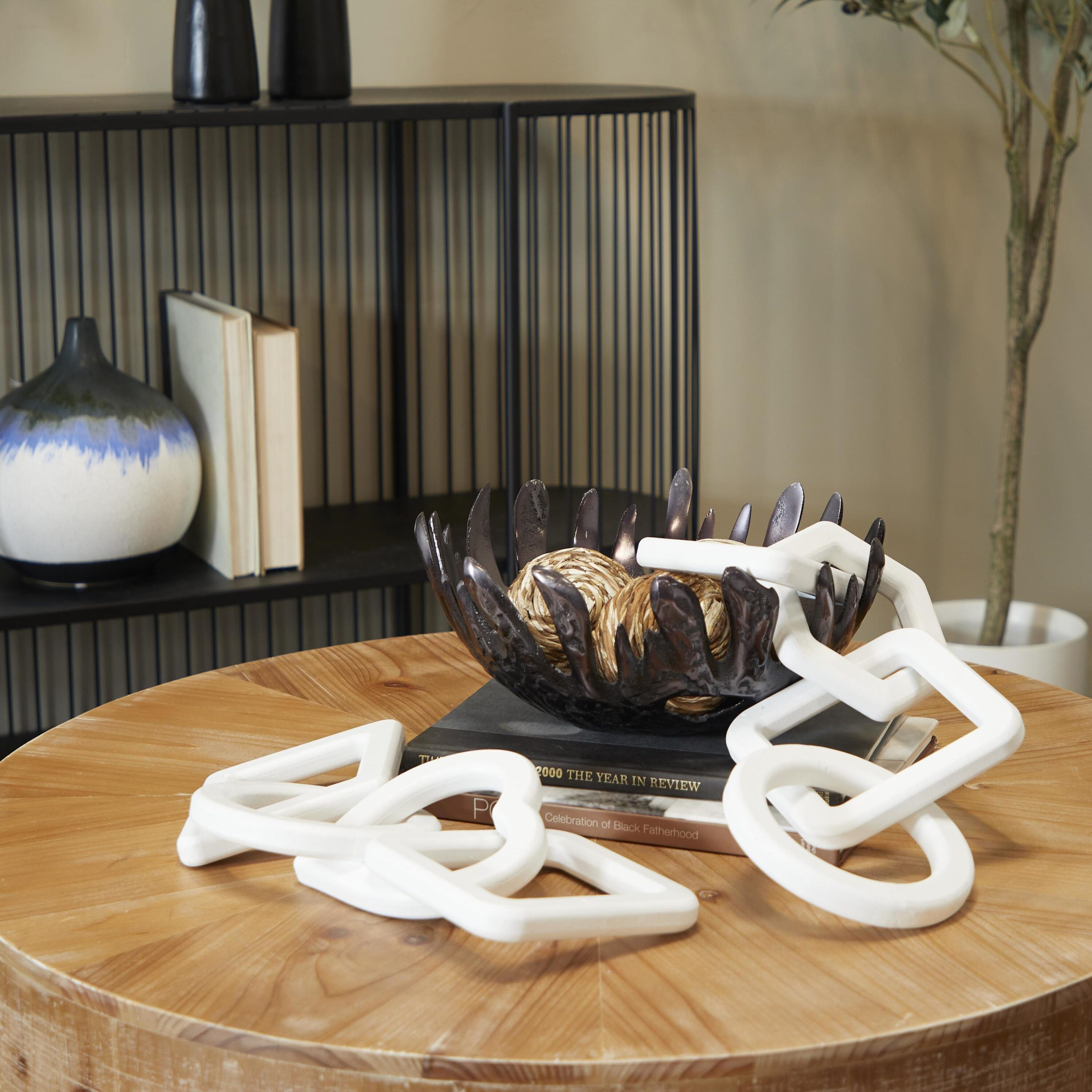 White Wood Modern Chain Sculpture Set of 2