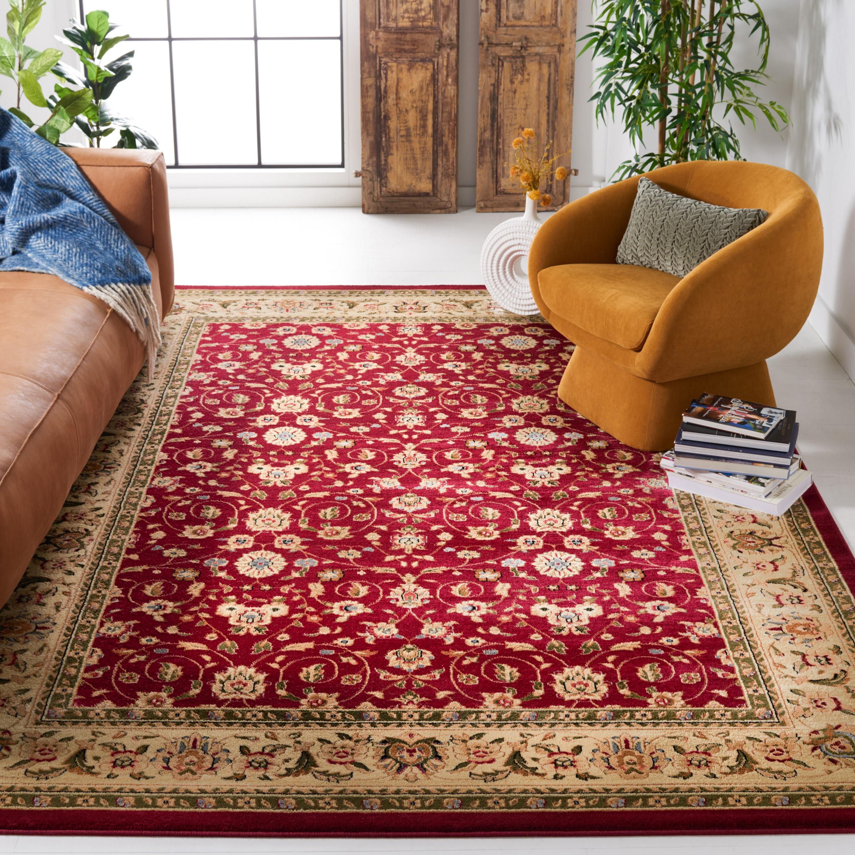 Safavieh Lyndhurst Adelyne 9 x 12 (ft) Loomed Polypropylene Red/Ivory Rectangular Indoor Floral/Botanical Oriental Area rug