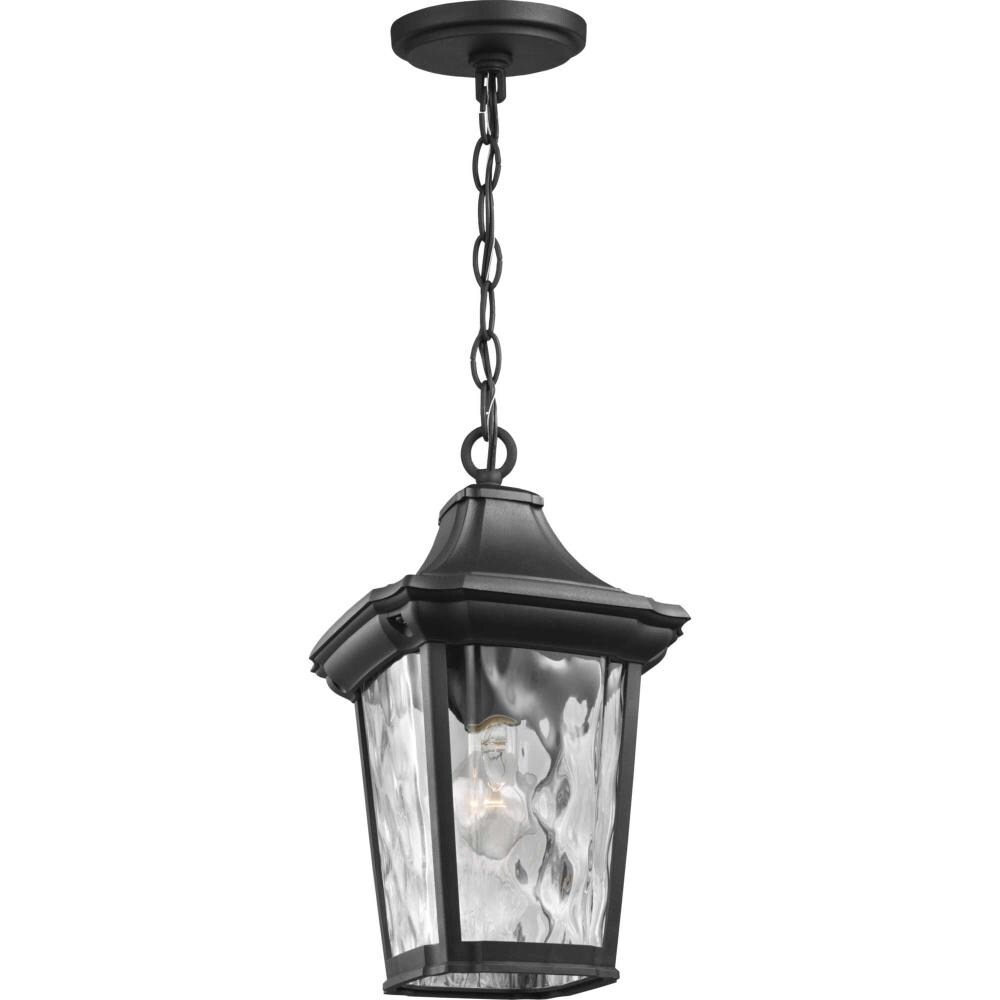 Black Glass Hanging Lantern with Water Glass Shade