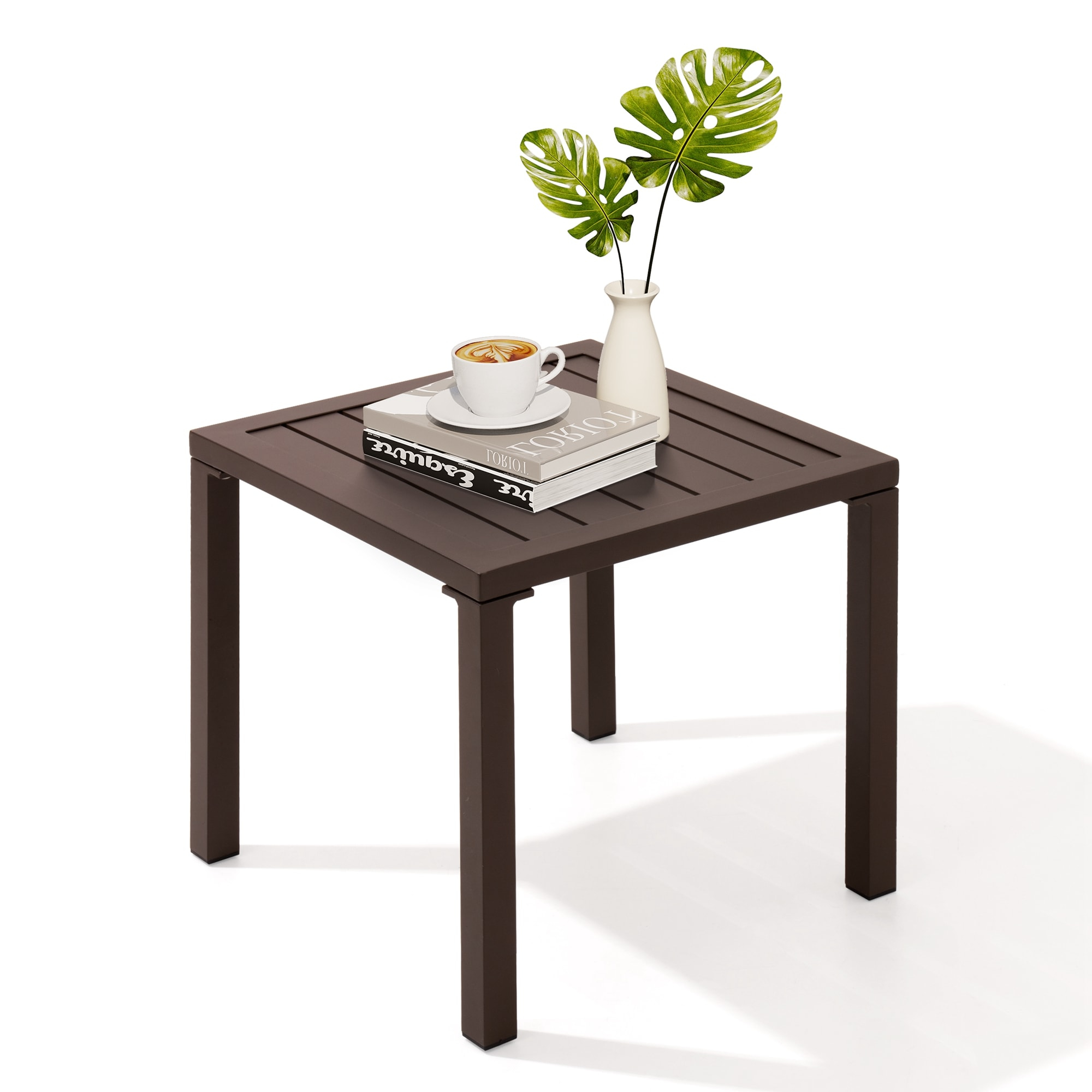 Crestlive Products Outdoor End Table Aluminum Square Patio Side Table - 15.7" L x 15.7" W x 15.9" H 1-Piece, Brown