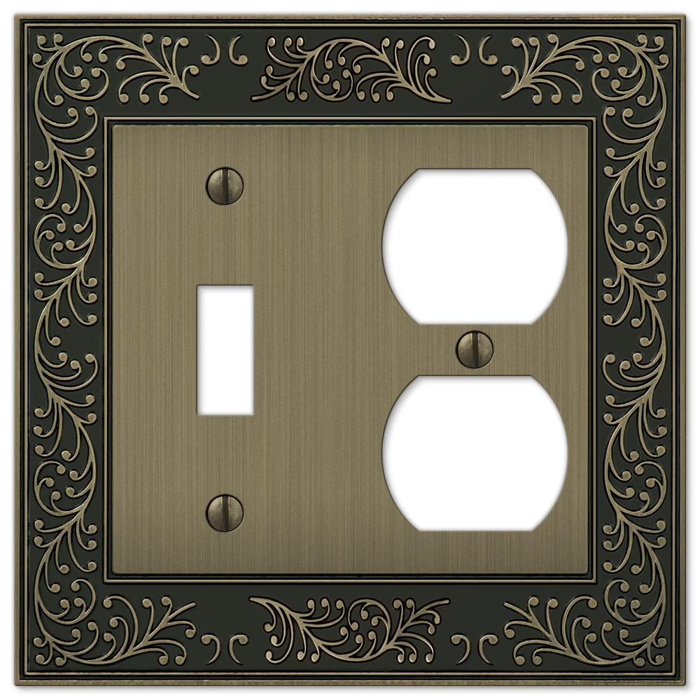 Amerelle 43TDBB English Garden Wallplate, 1 Toggle / 1 Duplex, Cast Metal, Brushed Brass, 1-Pack