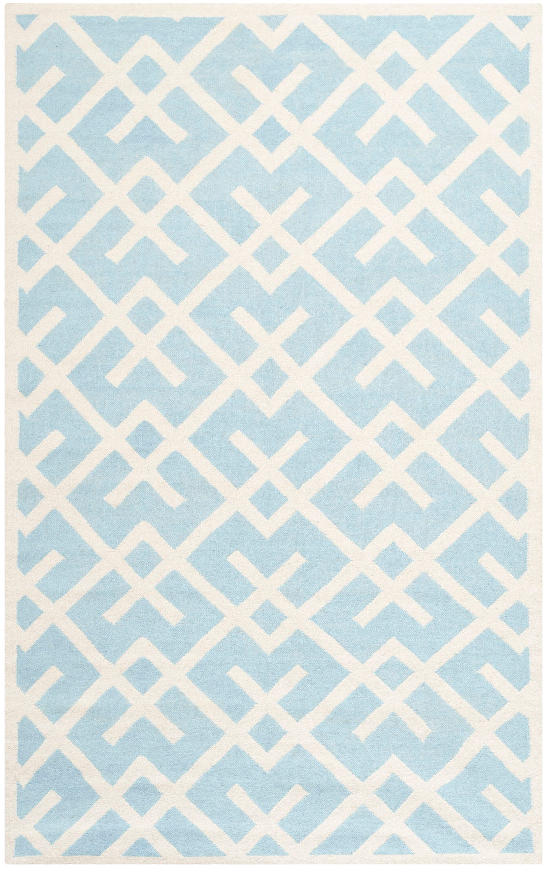 SAFAVIEH Dhurries Collection 4' x 6' Light Blue/Ivory DHU552B Handmade Flatweave Premium Wool Area Rug