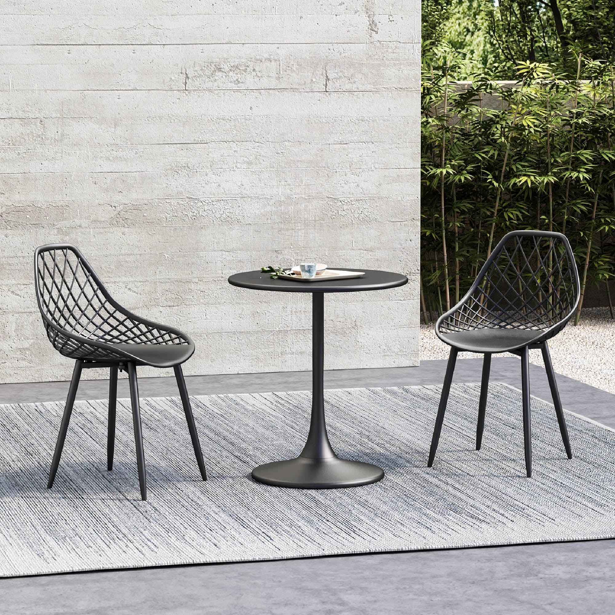 Kurv™ Series Mid-Century Modern Design Bistro Table + Kurv™ Dining Chair Set of 2 - Black