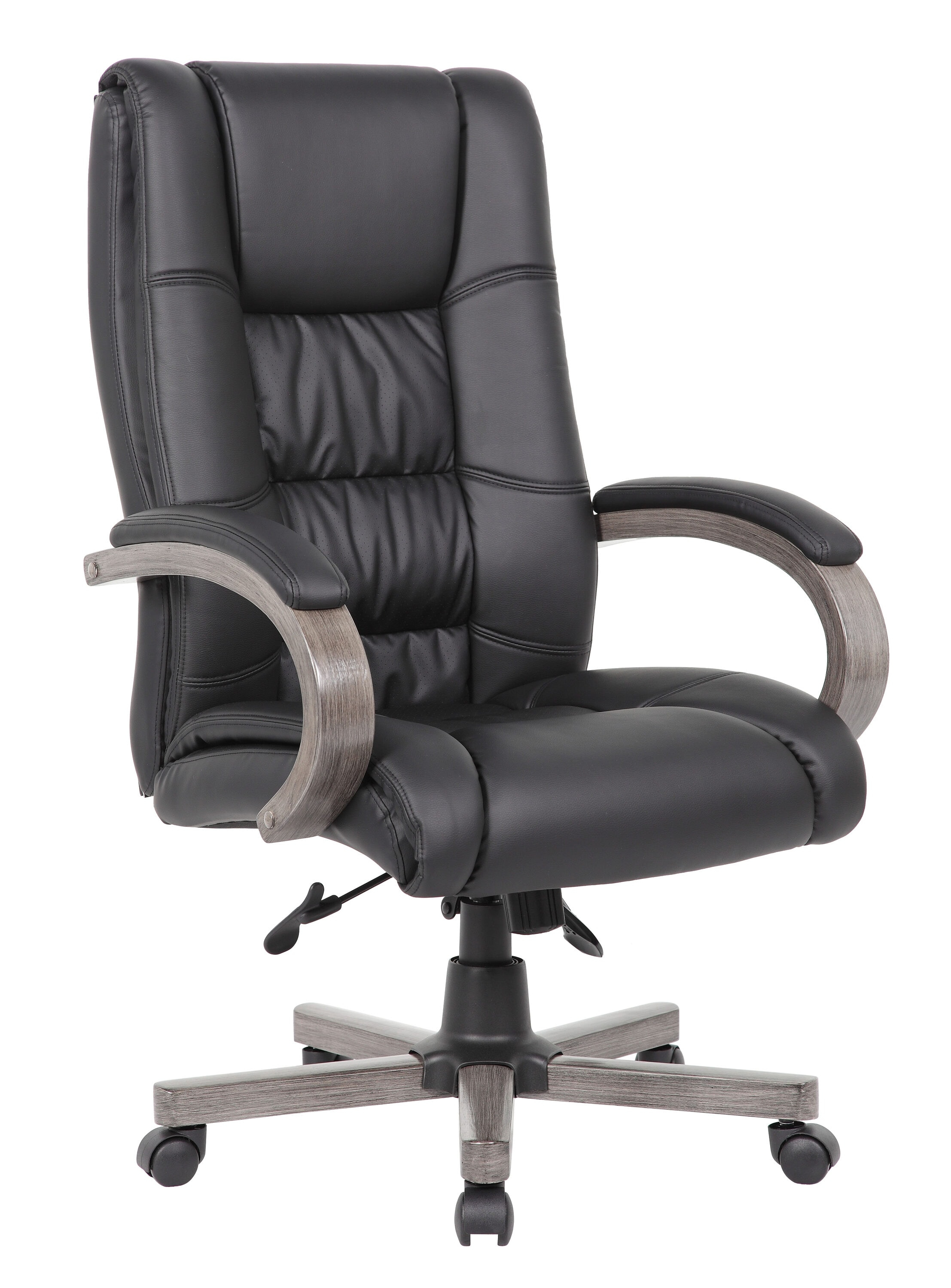 Boss Office Products High Back Wood Finished Executive Chair, Black Upholstery/Grey Wood