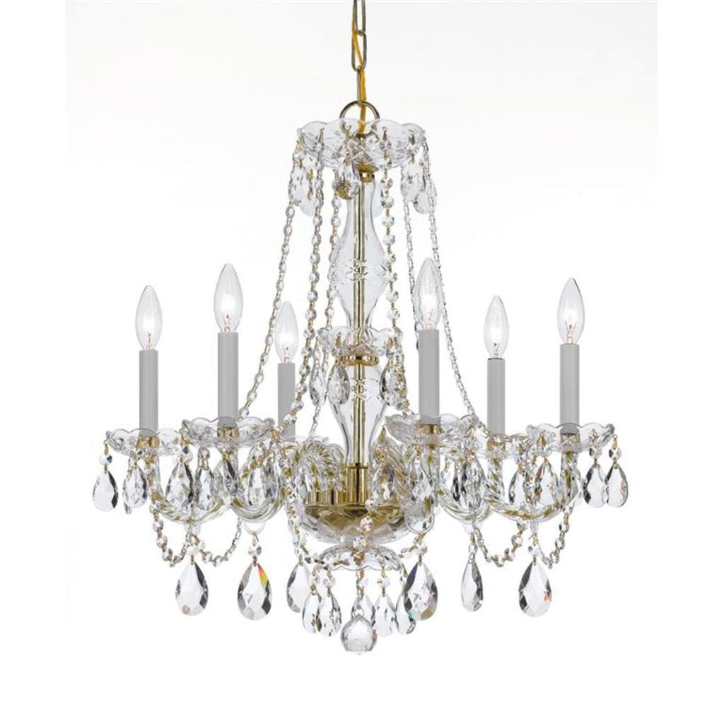 Mini Elegance 6-Light Polished Brass Chandelier with Clear Crystal Accents