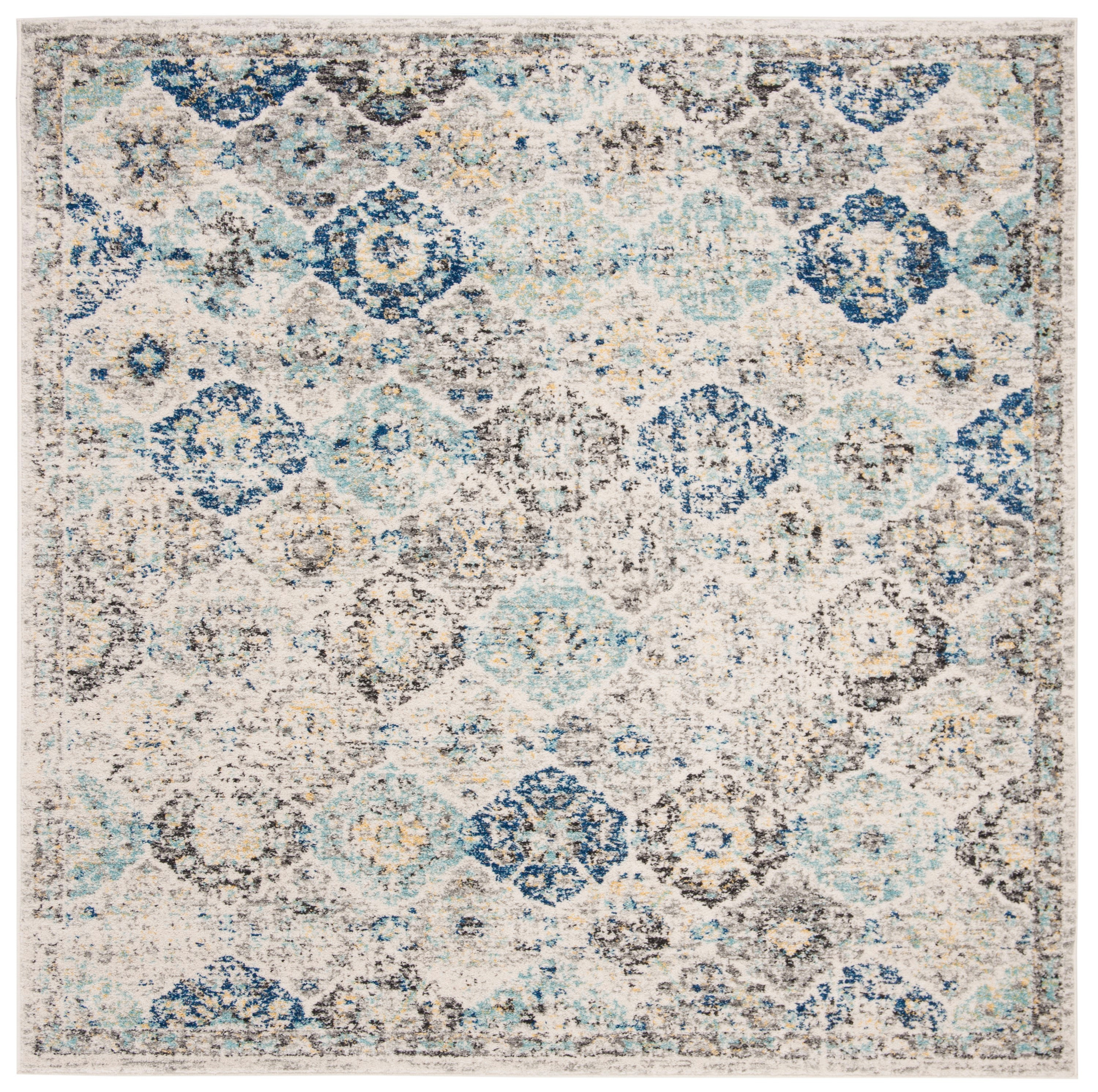 SAFAVIEH Madison Judith Distressed Area Rug, Ivory/Aqua, 12' x 12' Square