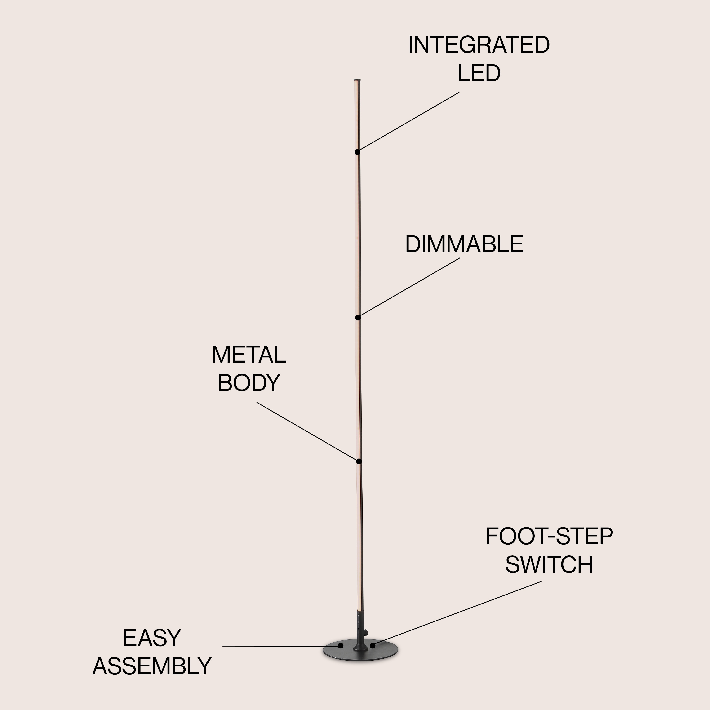 JONATHAN Y JYL7007C Iris 59.5" LED Integrated Floor Lamp, Modern, Contemporary for living room, dinning room, bedroom, office, Black