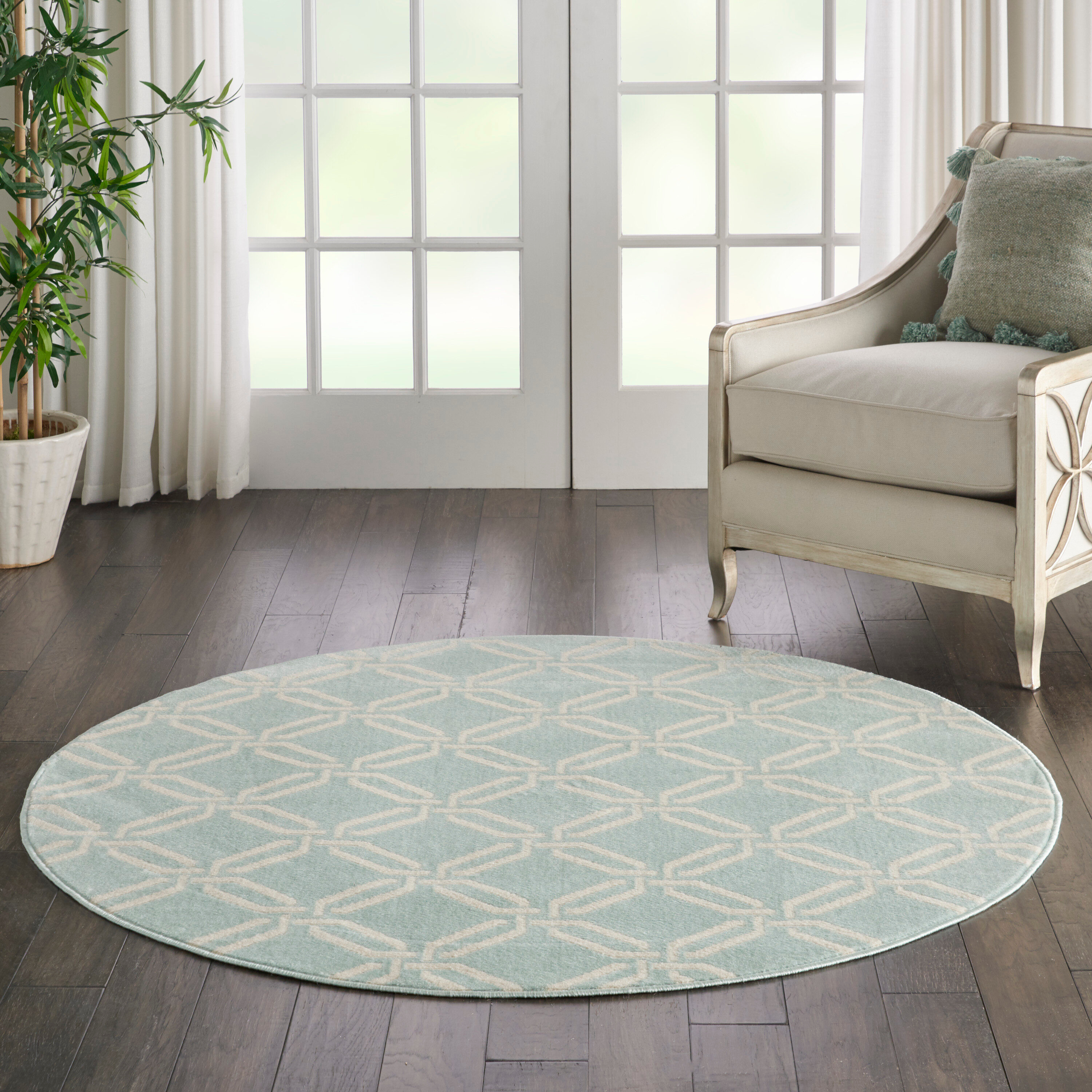 Nourison Jubilant Modern Trellis Green 5'3" x ROUND Area Rug, (5' Round)