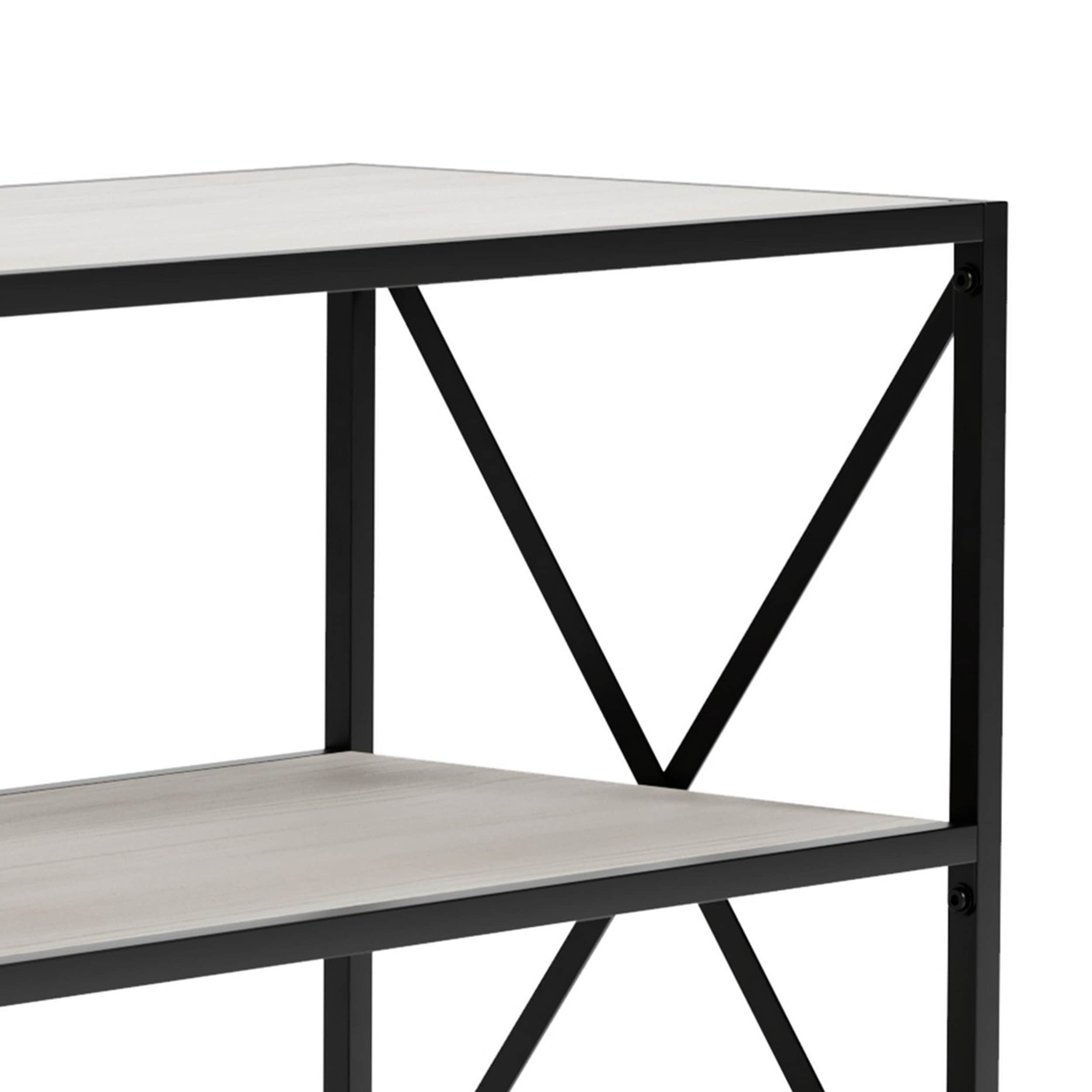 Gem 40 Inch Metal Console Sideboard Table 3 Shelves X Side Accents Black Whitewash - Saltoro Sherpi