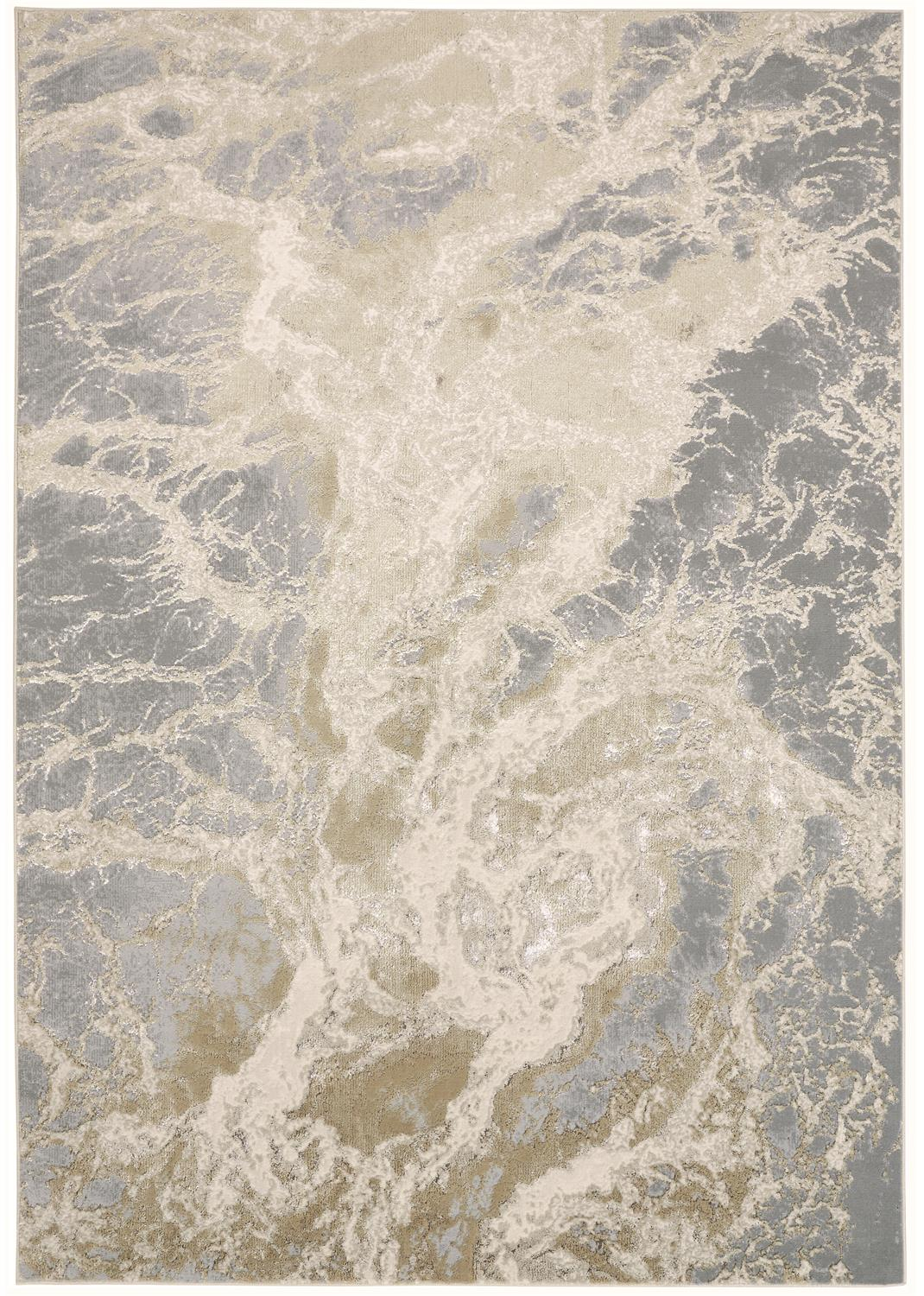 Feizy Aura Modern Abstract, Ivory/Silver/Gold, 12' x 15' Area Rug Easy Care Stain Resistant Fade Resistant Industrial Watercolor Floor Rug for Living room Bedroom