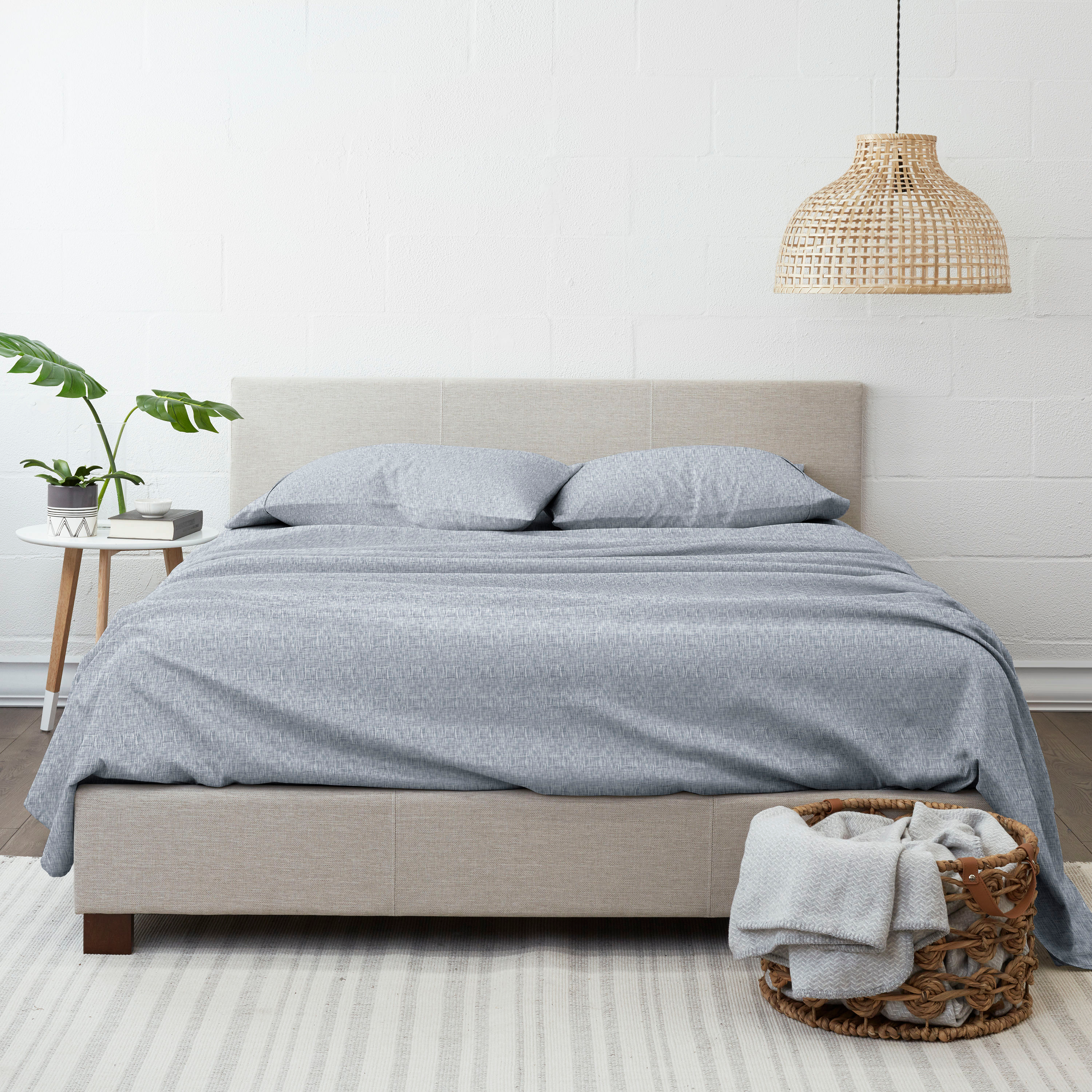 Noble Linens 3 Piece Pattern Microfiber Bed Sheets Set, Light Blue Chambray Style, Twin
