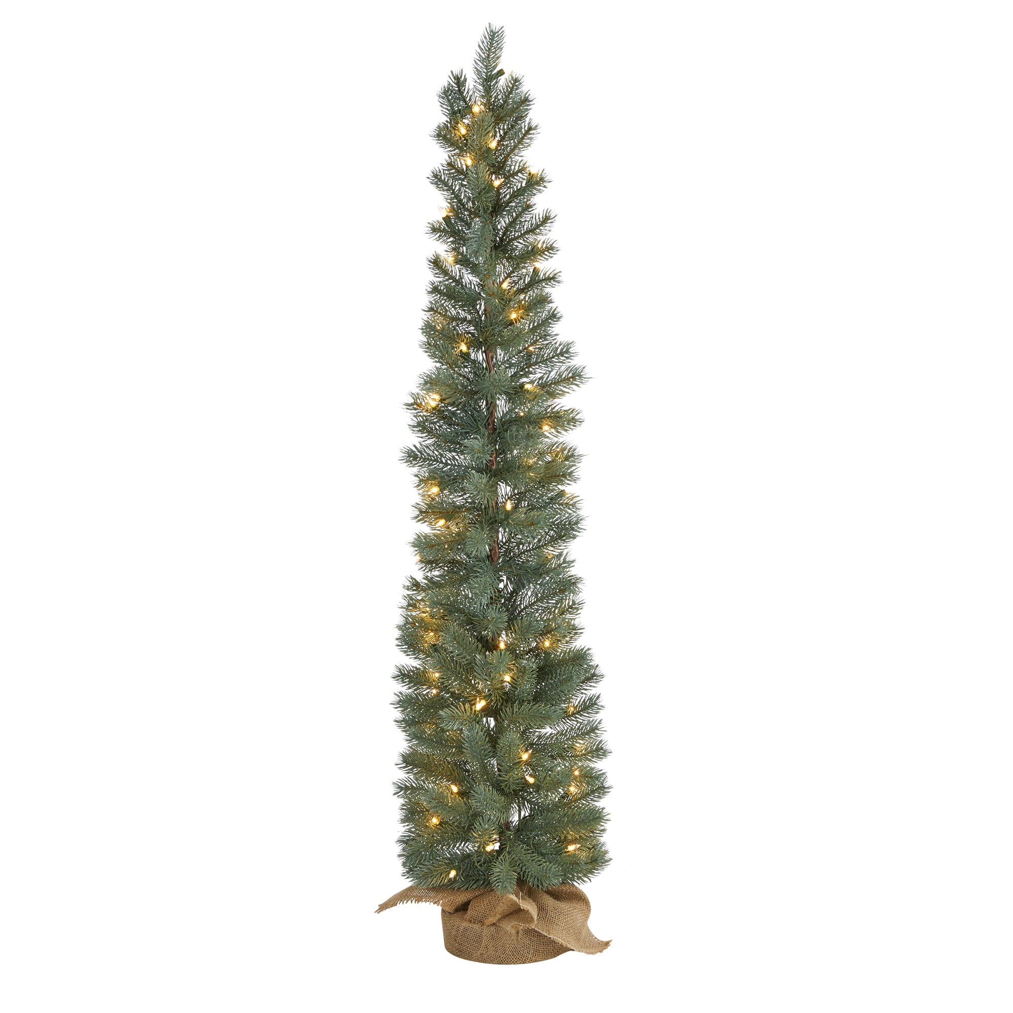 Nearly Natural 4ft. Green Pine Artificial Christmas Tree with 70 Warm White Lights Set in a Burlap Base