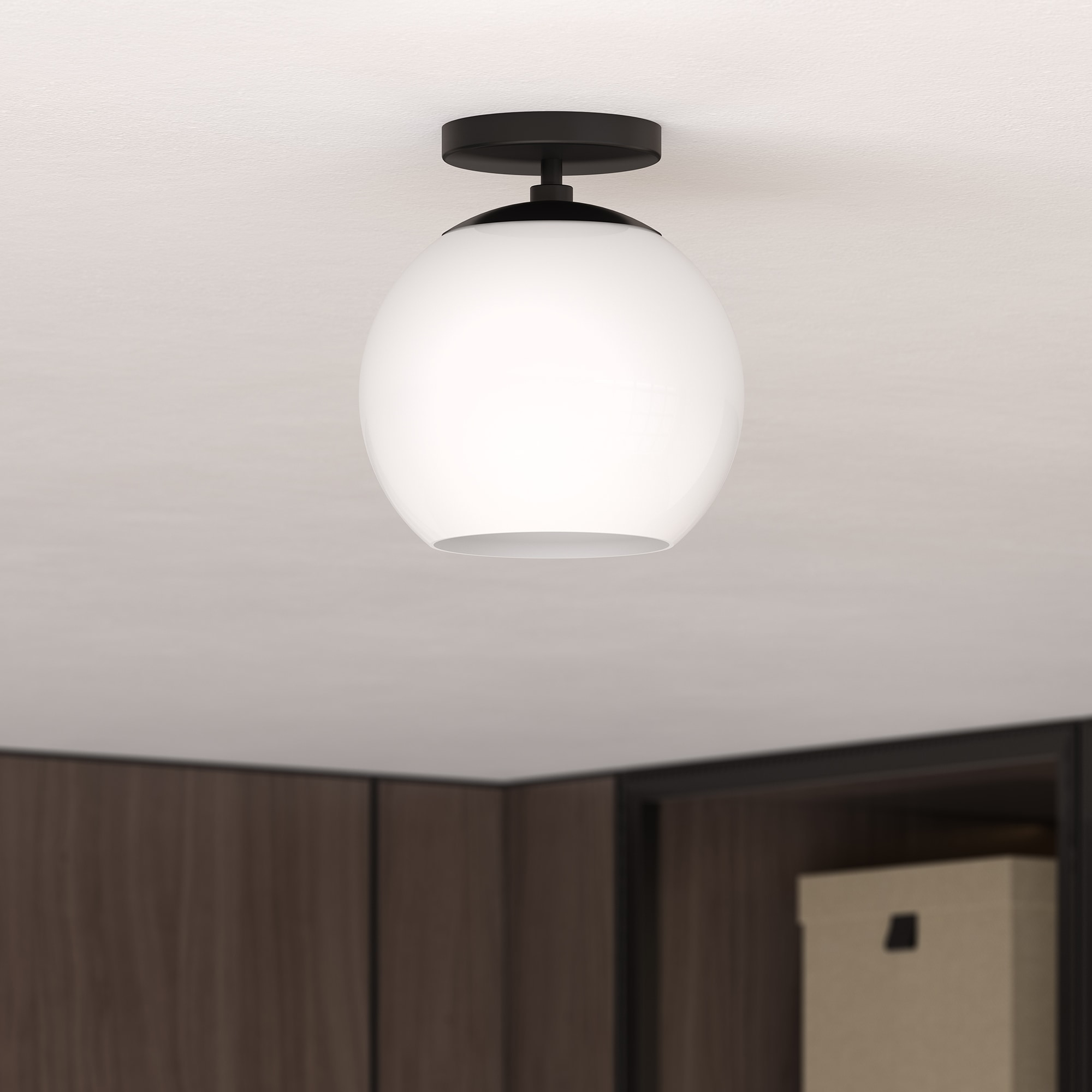 Evelyn&Zoe 9" Matte Black Metal/Glass Semi Flush Mount