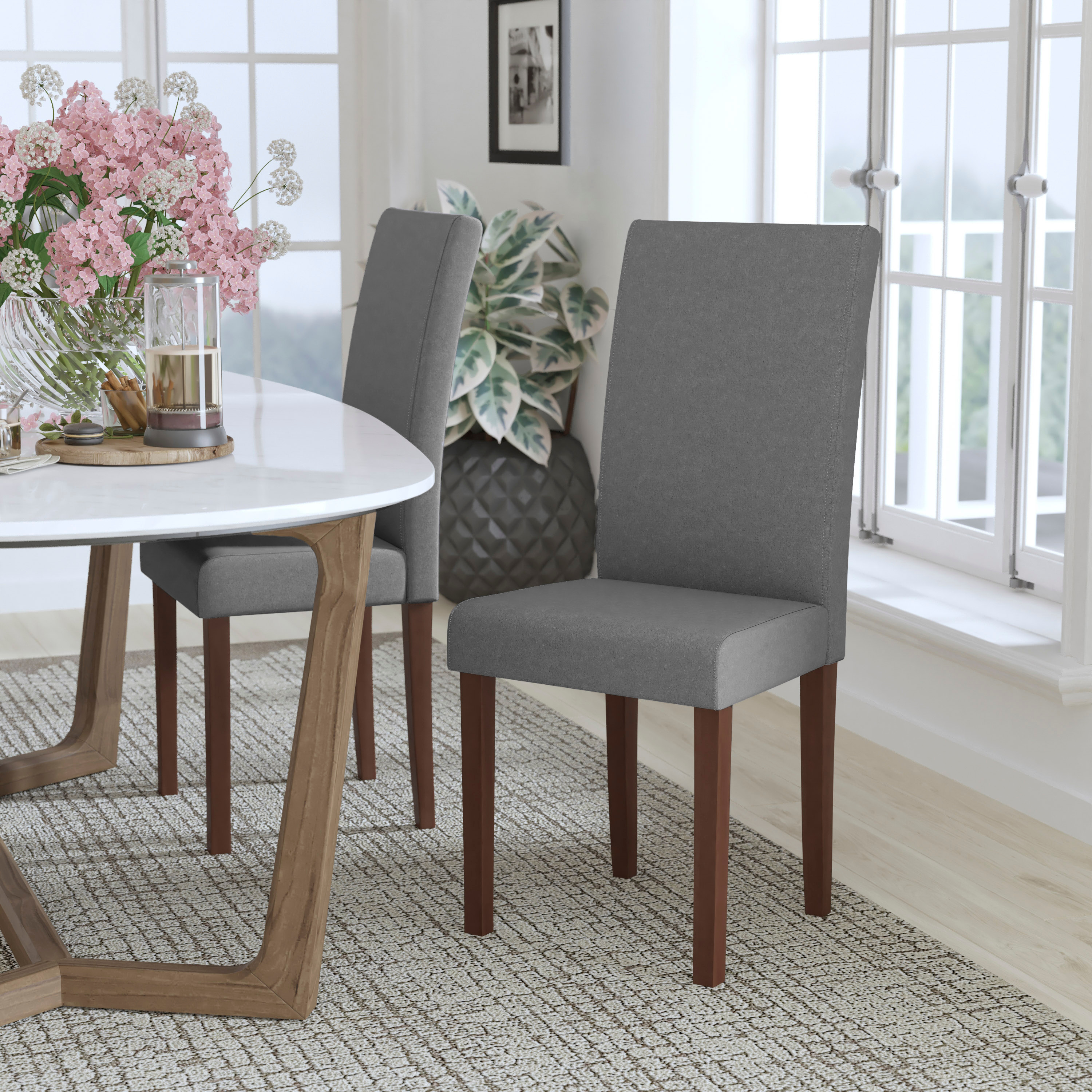 Flash Furniture Greenwich Series Light Gray Fabric Upholstered Panel Back Mid-Century Parsons Dining Chair