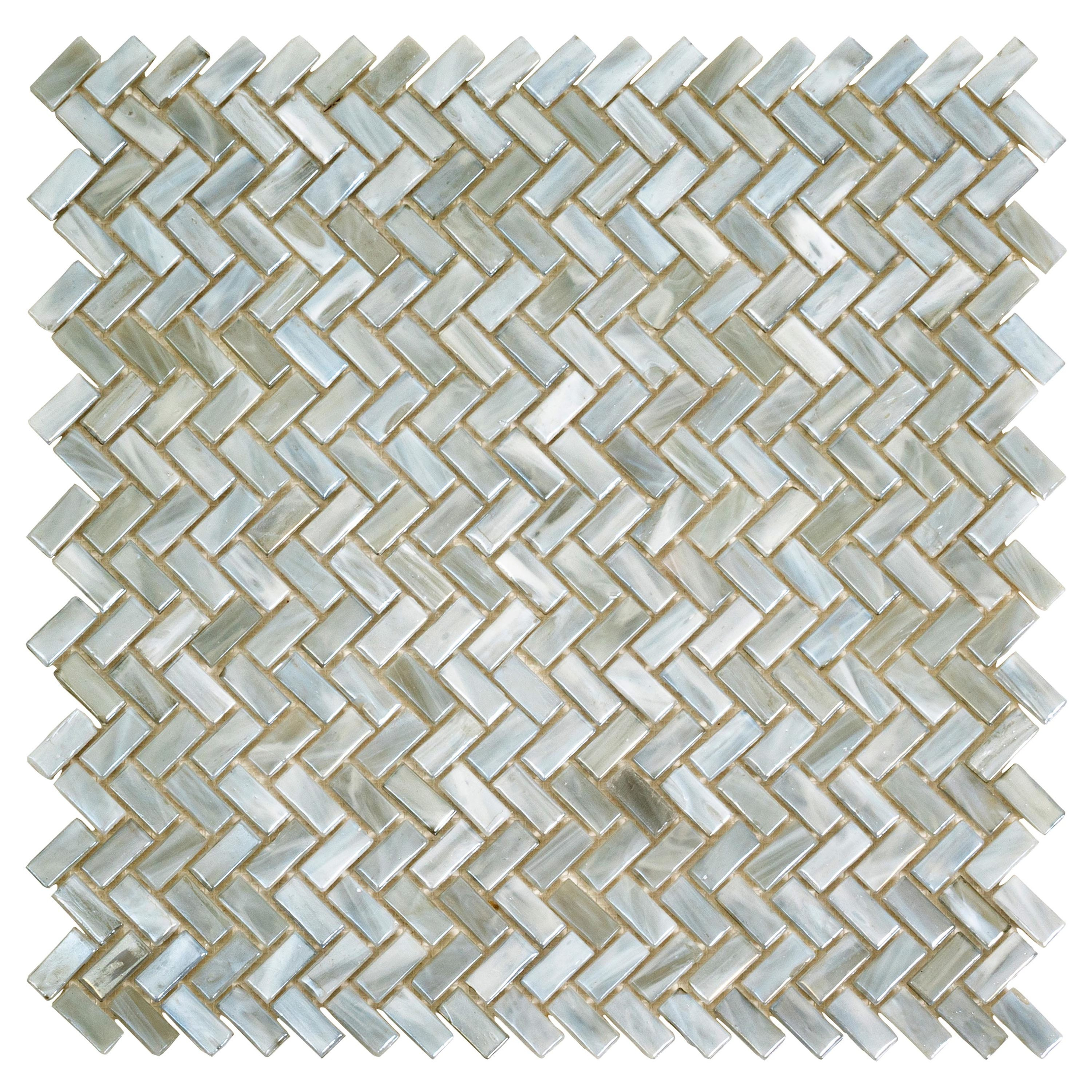 Apollo Tile    10 Pack 11.8-in x 11.9-in Gray Herringbone Glossy Finished Glass Mosaic Floor and Wall Tile (9.75 Sq ft/case)