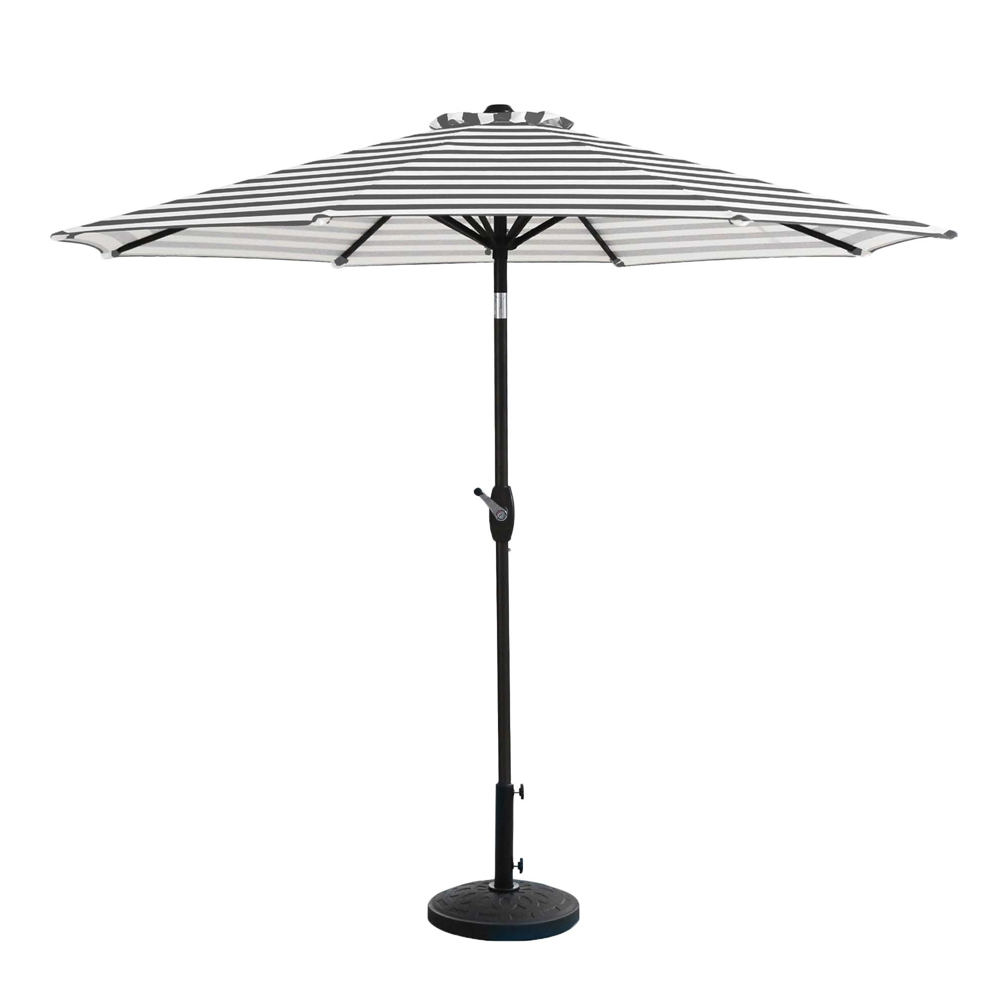Westin Outdoor 9 Ft Market Patio Umbrella with Round Resin Base for Outdoor Garden UV Water Weather Resistant, Gray/White Stripe