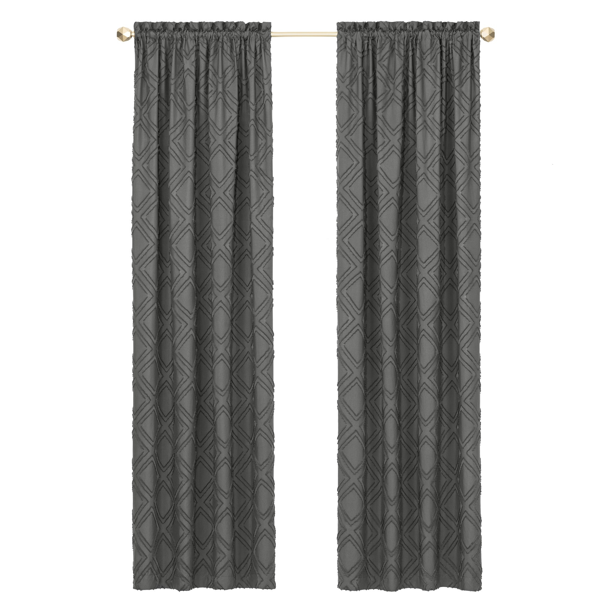 Achim Blake Geometric Diamond Rod Pocket Light Filtering Curtain Panel, Charcoal, 42" x 84"
