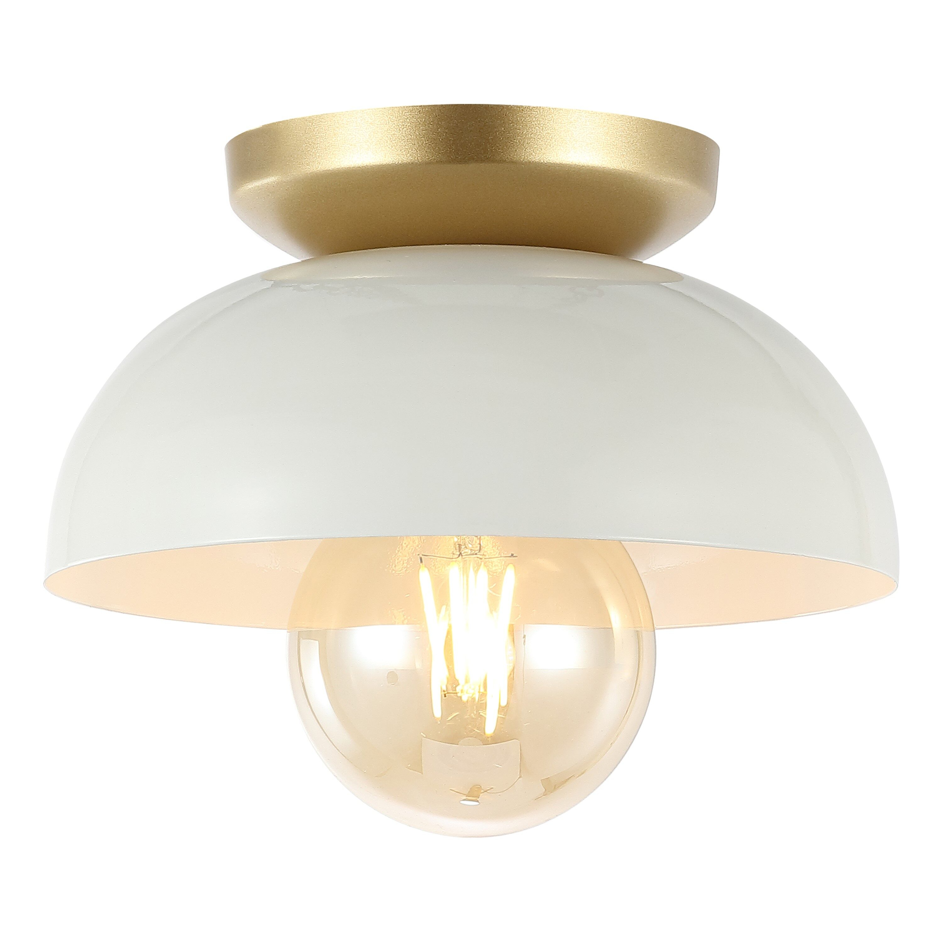 Paulina 8.5" 1-Light Classic Industrial Iron LED Flush Mount, White/Gold Painting