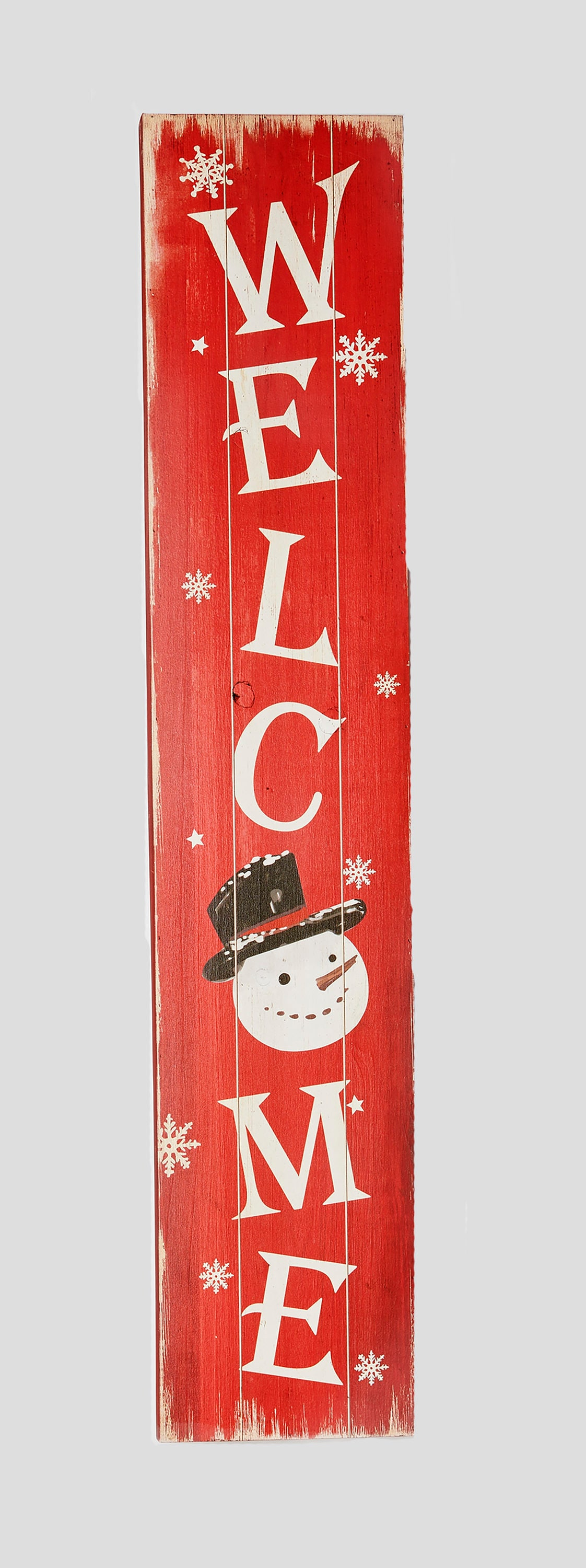 40-Inch Red Wood Snowman Welcome Porch Sign