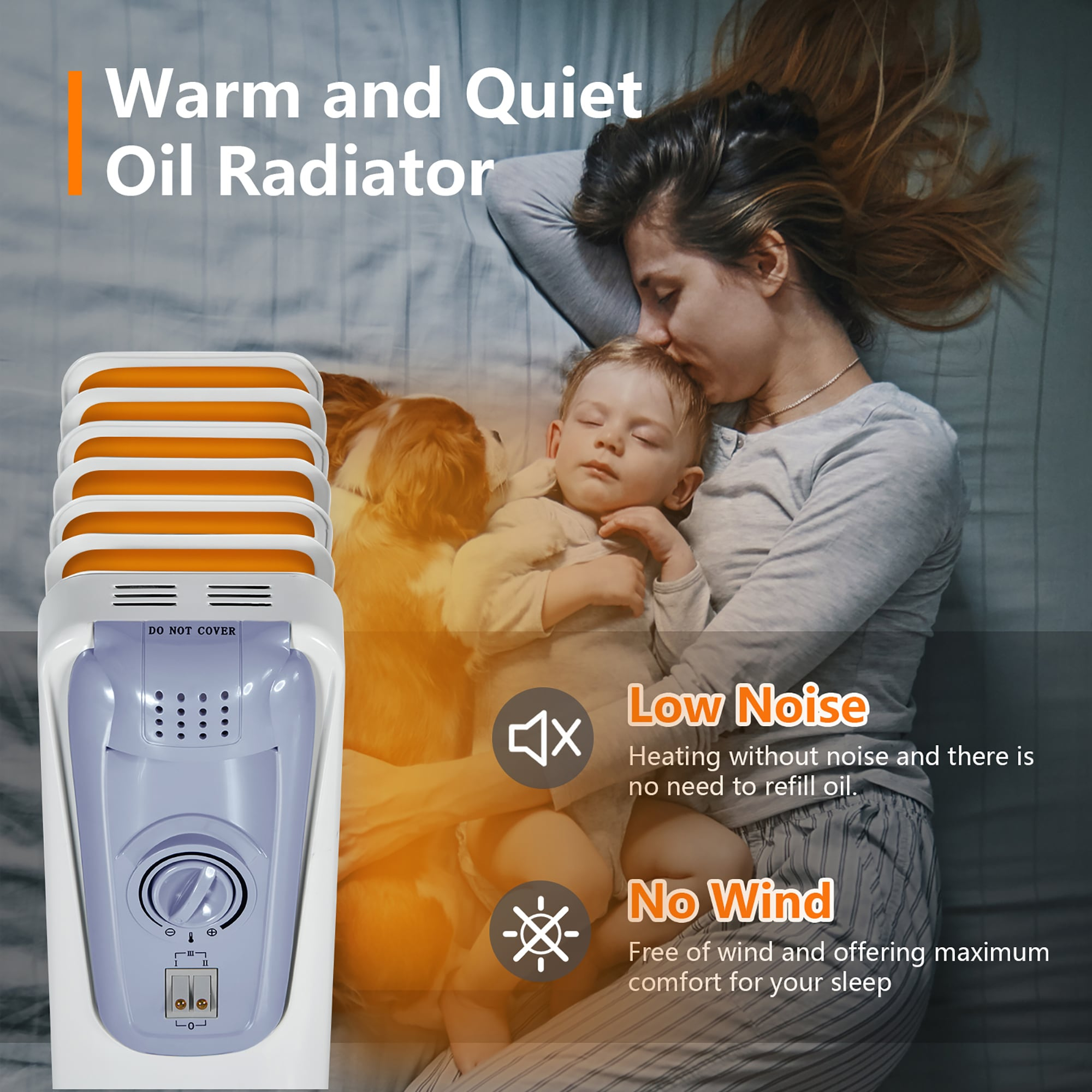 Kepooman Home Space Heater, Electric Heaters,1500W Oil Filled Radiator with Thermostat and 4 Bottom Wheels