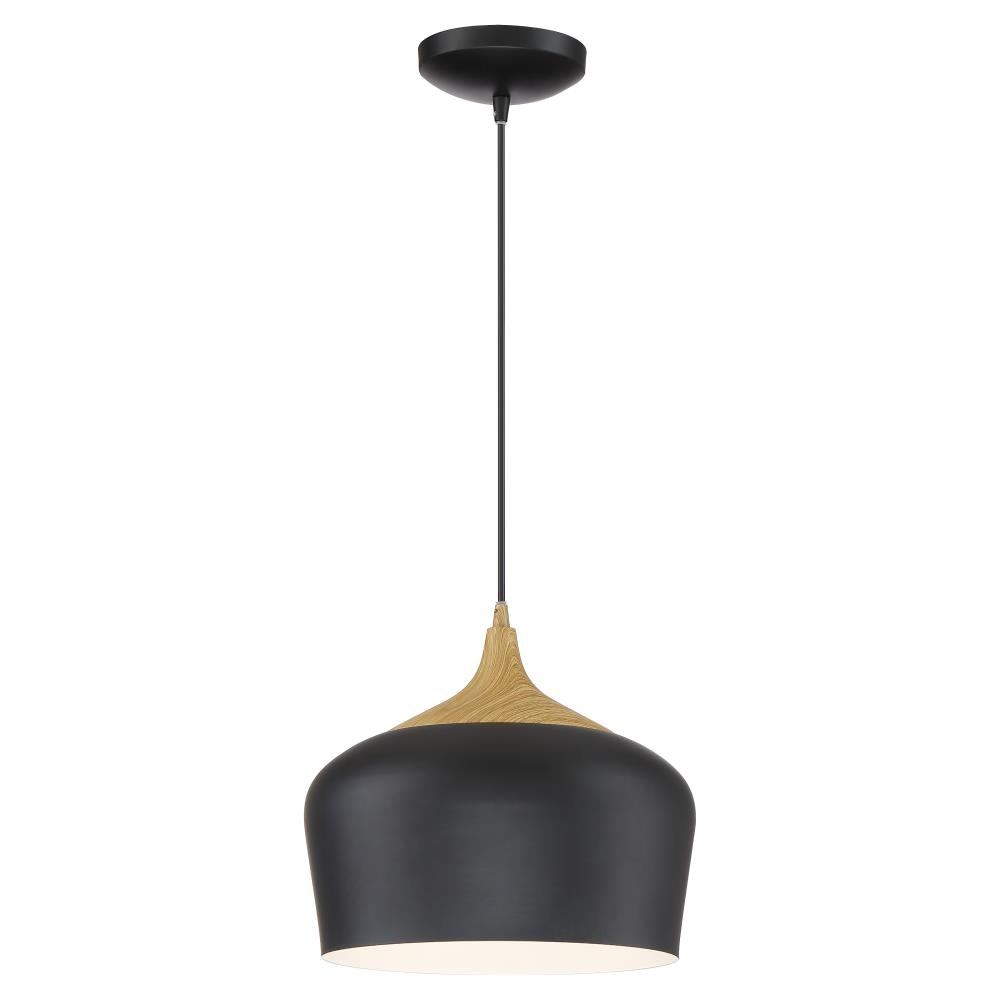 Access Lighting LED Pendant in Black with Wood Grain Color
