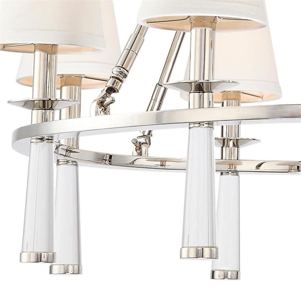 Chic Polished Nickel 8-Light Chandelier with White Silk Drum Shade