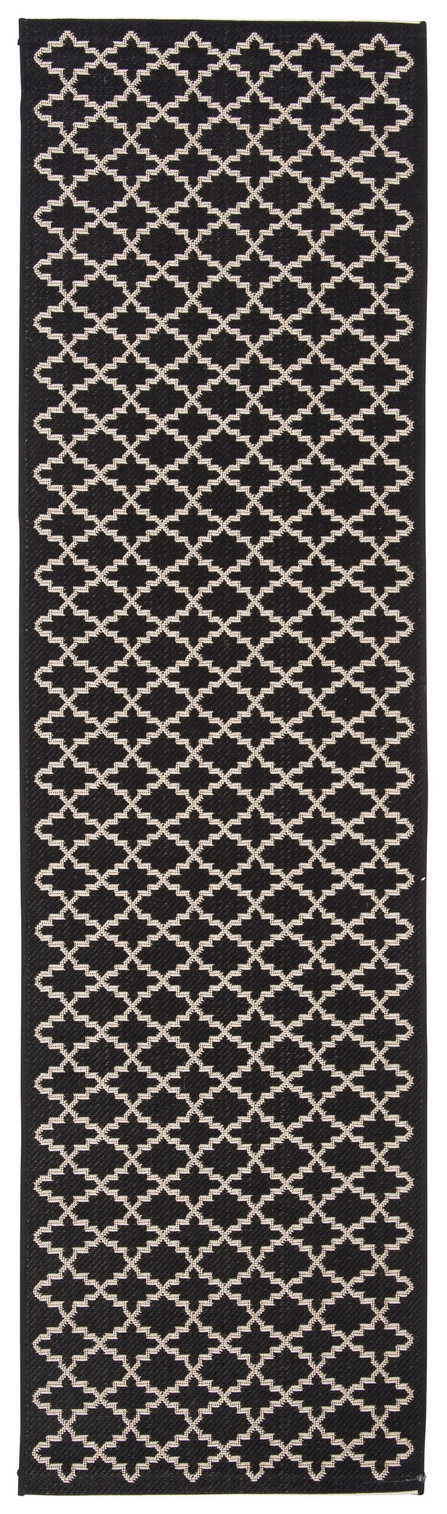 SAFAVIEH Courtyard Hilbert Geometric Indoor/Outdoor Runner Rug, Black/Beige, 2'3" x 8'