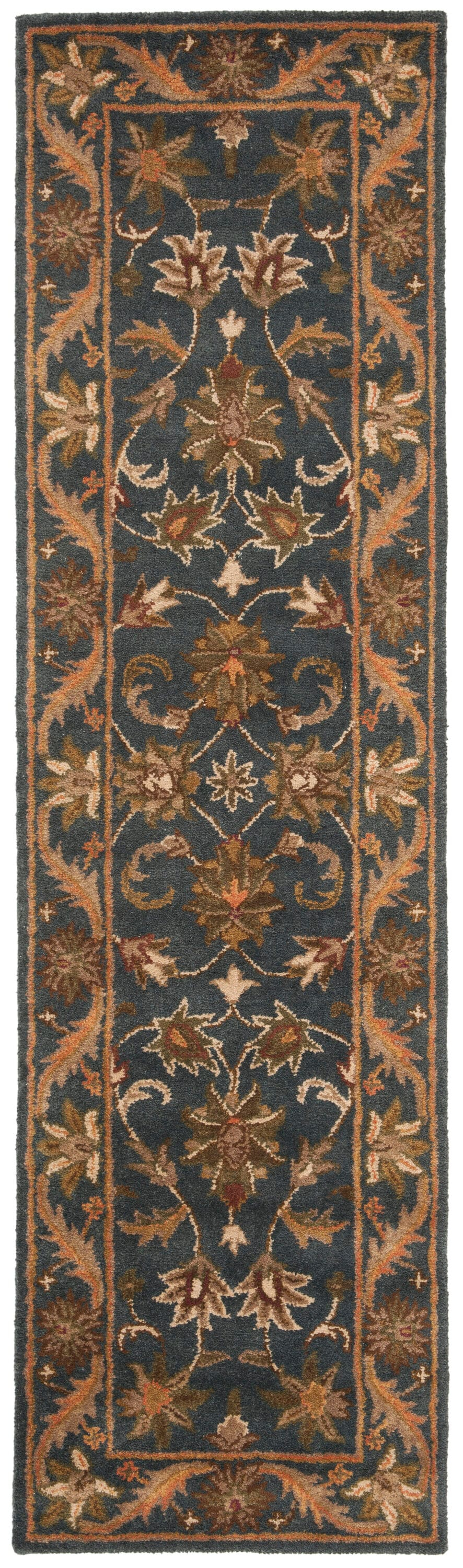 SAFAVIEH Antiquity Carmella Floral Bordered Wool Runner Rug, Blue/Gold, 2'3" x 10'