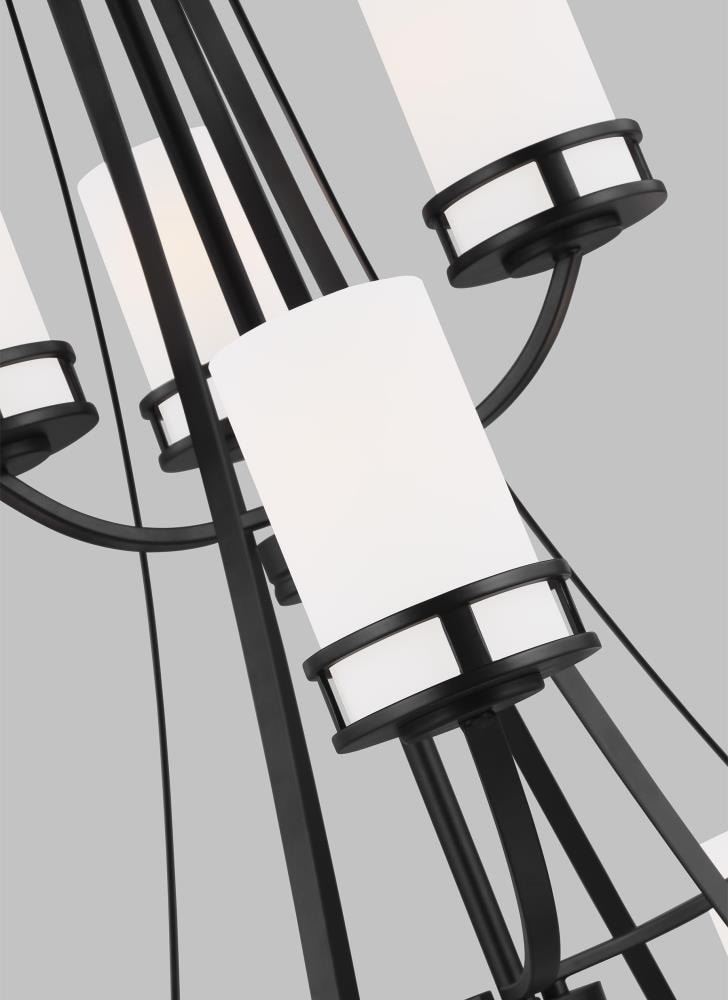 Midnight Black 12-Light LED Chandelier with Etched Glass Shades