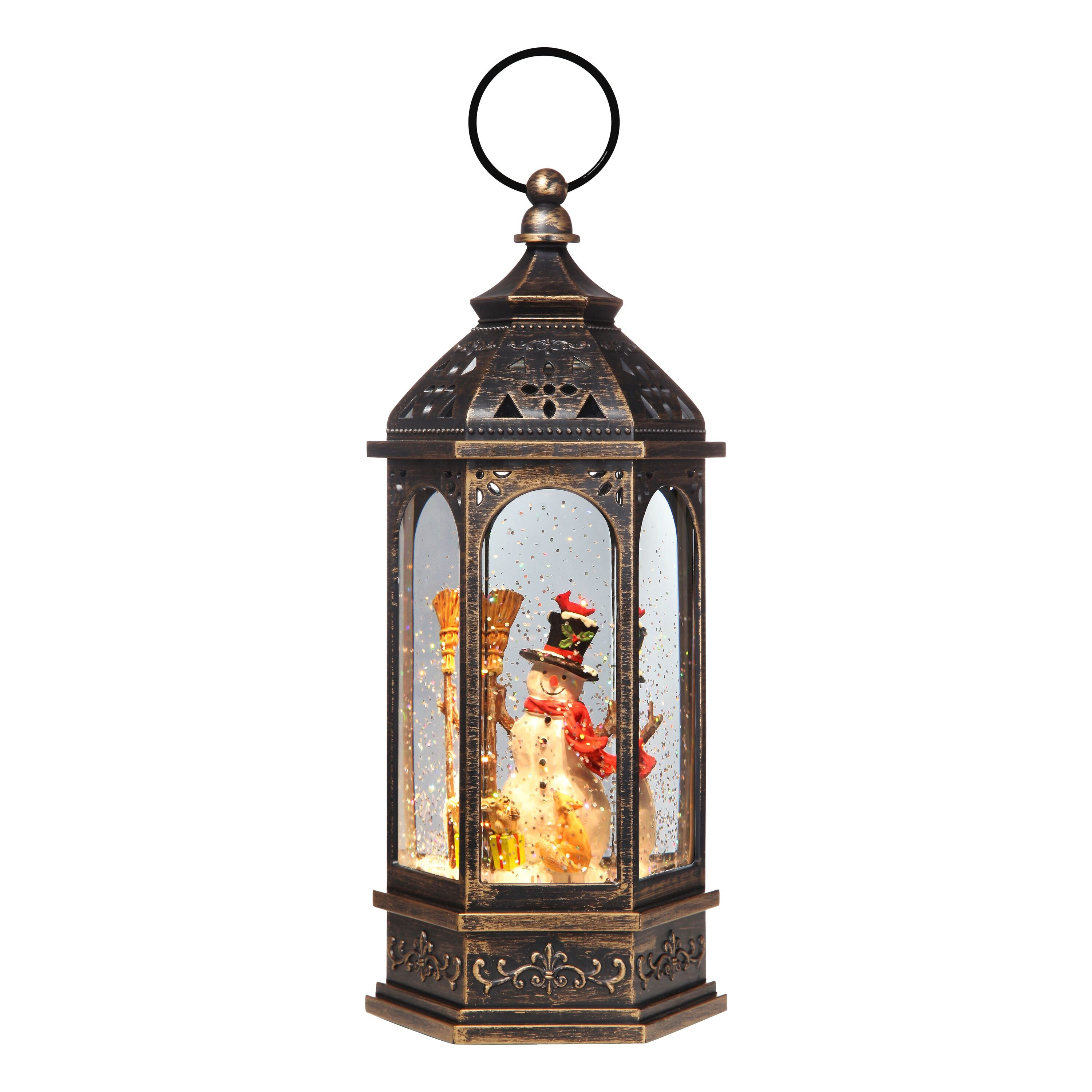 11" White LED Snowman Lantern Snow Globe