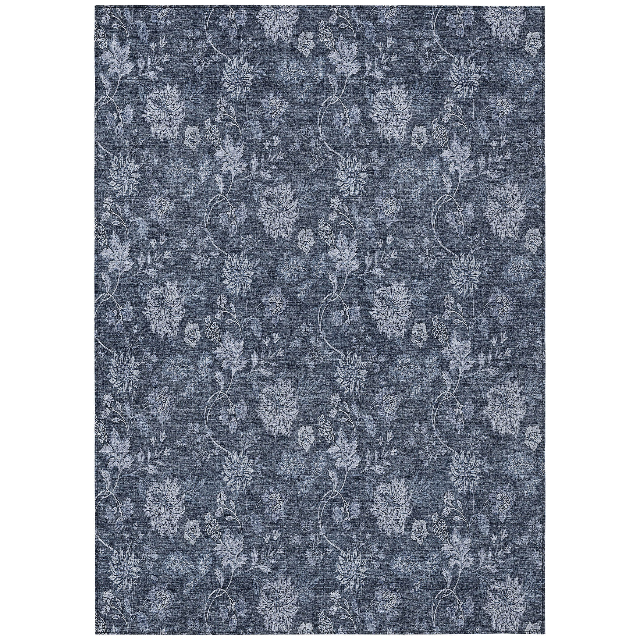 Blue Floral Synthetic Rectangular 8' x 10' Washable Rug