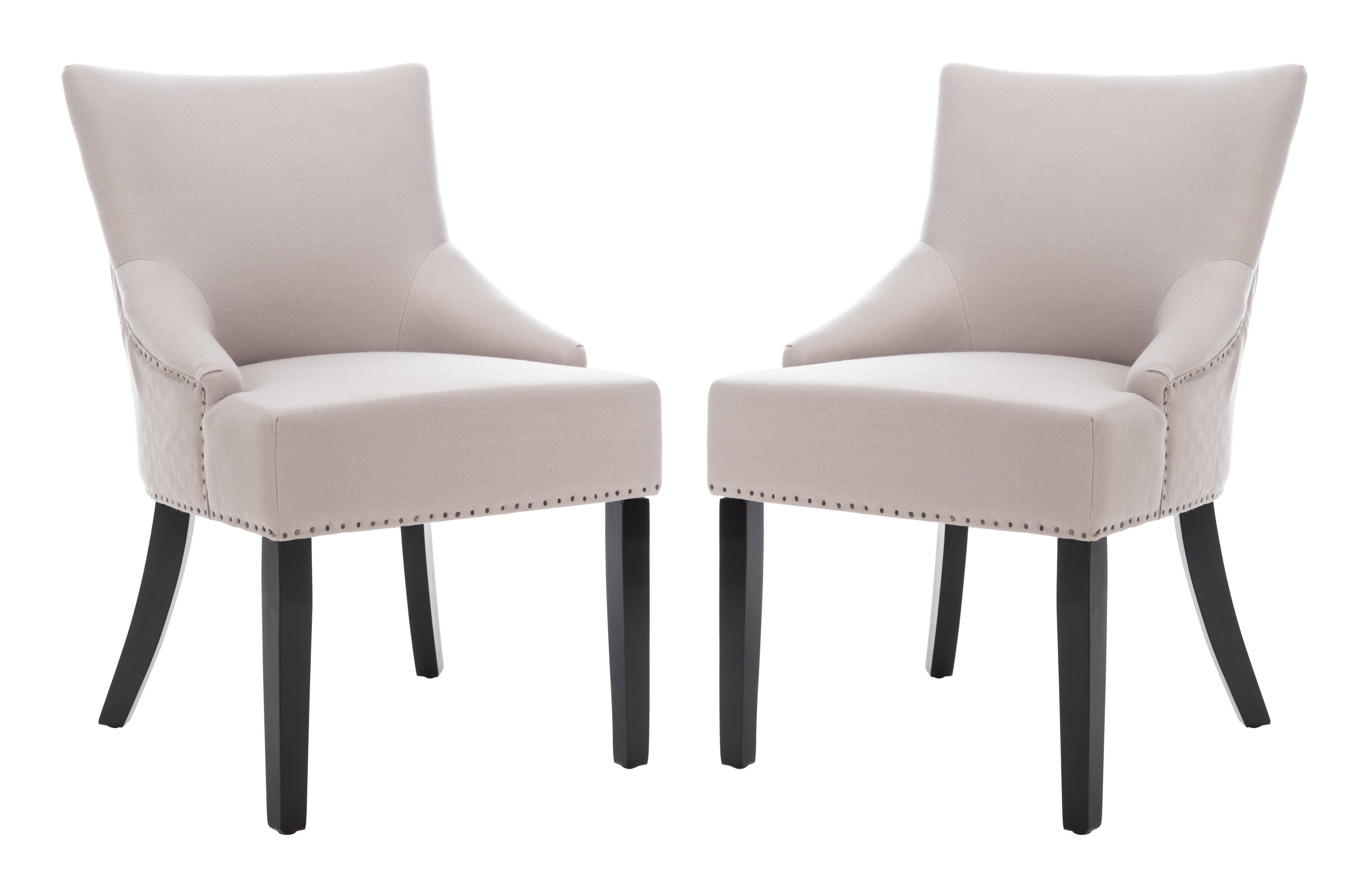 SAFAVIEH Lotus 19''H KD Side Chair Set of 2 Flat Black Nail Head Taupe Linen