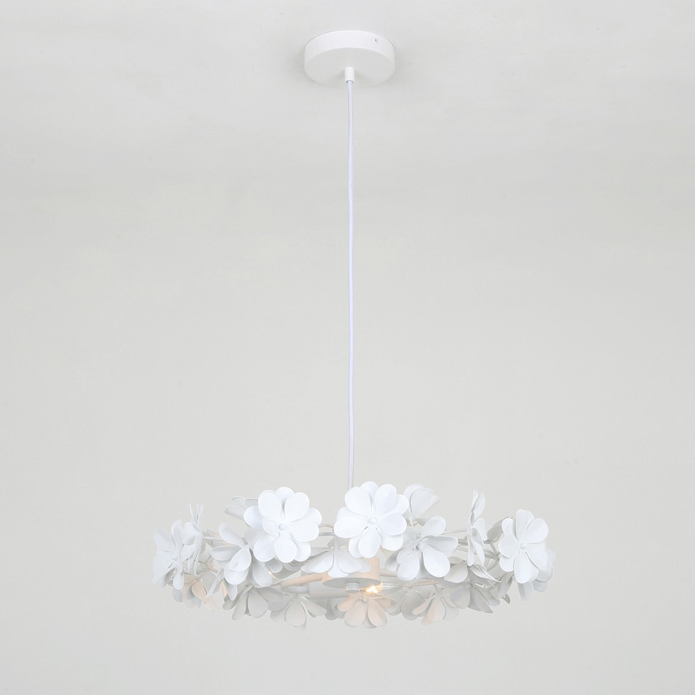 Cassia White Floral Drum 3-Light Chandelier