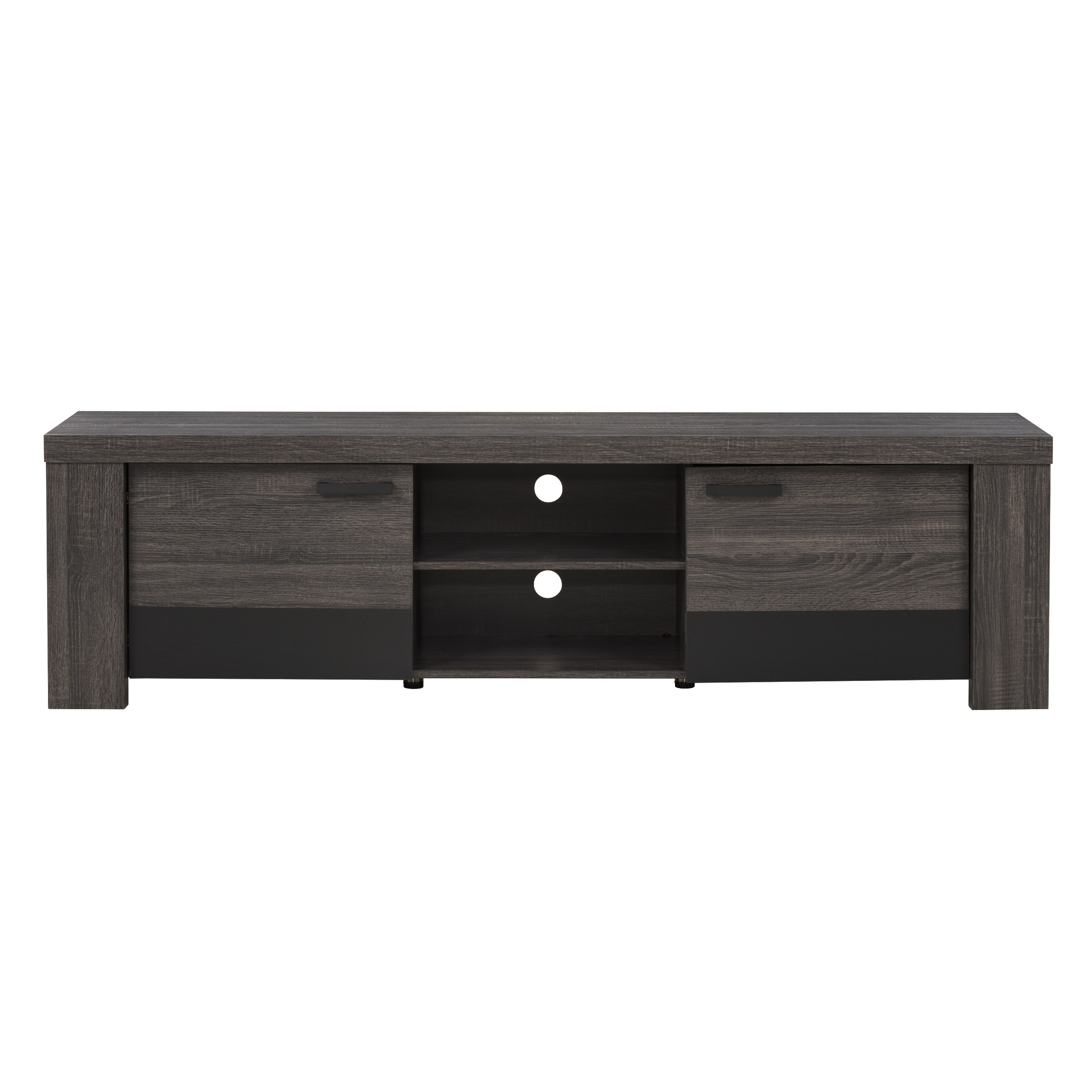 Distressed Carbon Grey and Black Wood TV Stand with Cabinet
