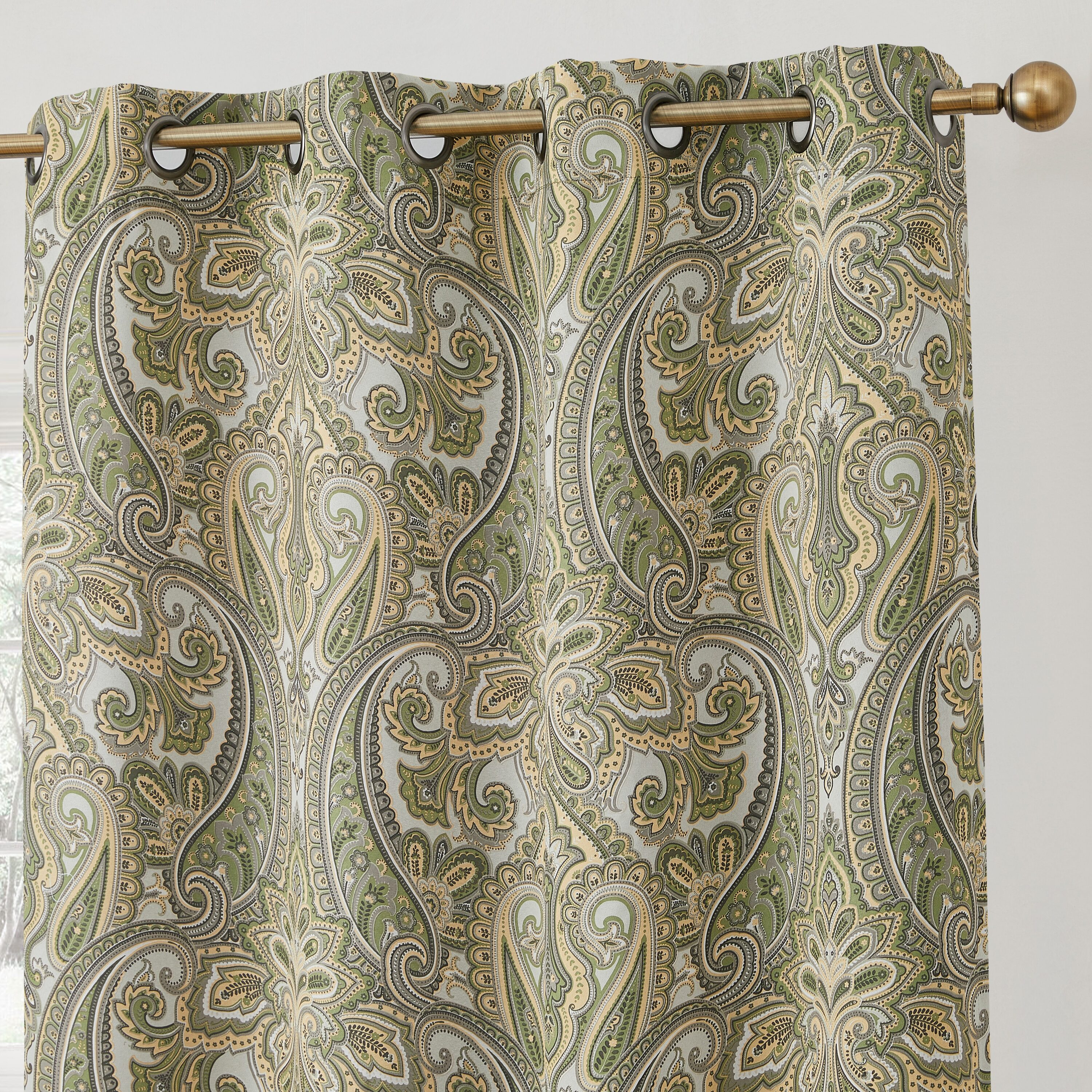HLC.ME Paris Paisley Decorative Print Damask Pattern Thermal Insulated Semi-Blackout Energy Savings Room Darkening Grommet Window Curtain Panels for Bedroom - Set of 2 (50 x 72 Long, Sage Green)