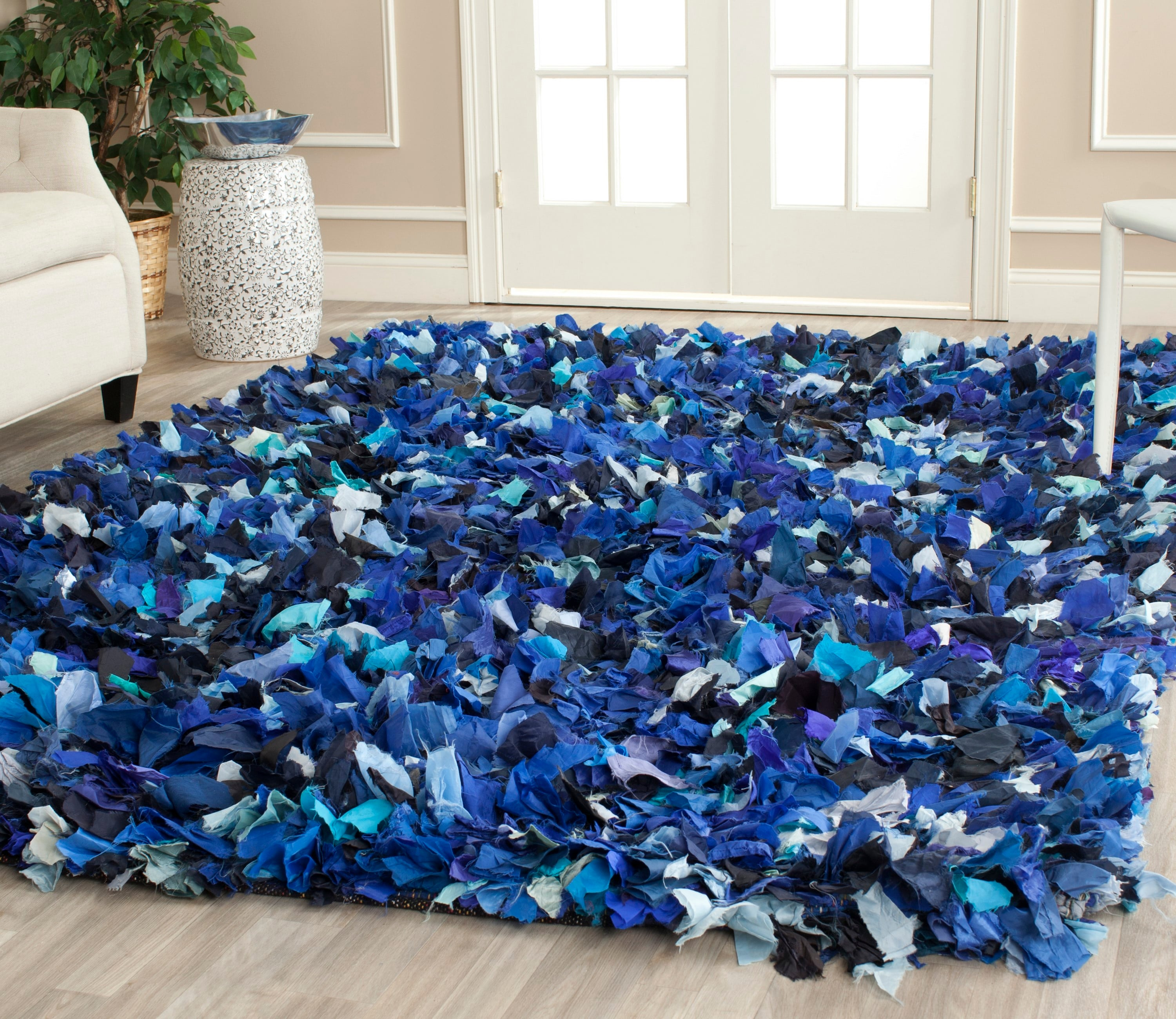 SAFAVIEH Rio Cassandra Confetti Polyester Shag Area Rug, Blue/Multi, 5' x 8'