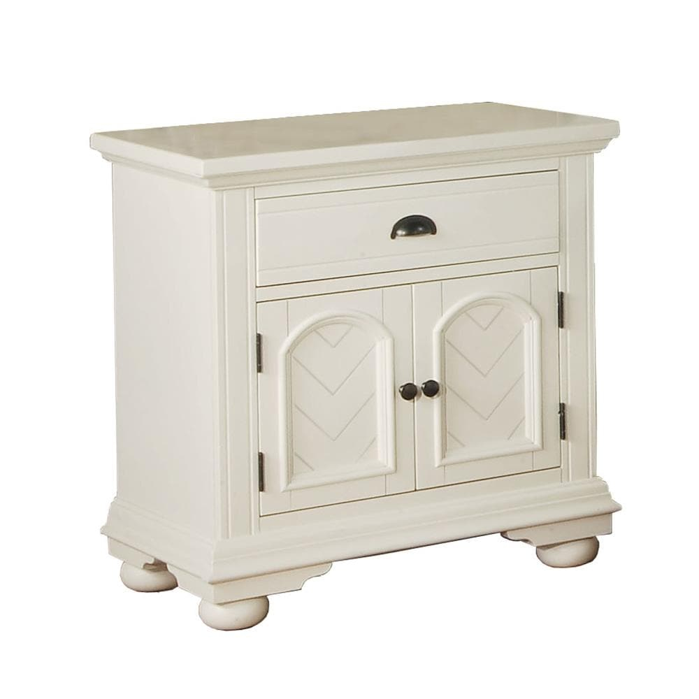 Chateau Antique White 1-Drawer Nightstand with Pewter Accents