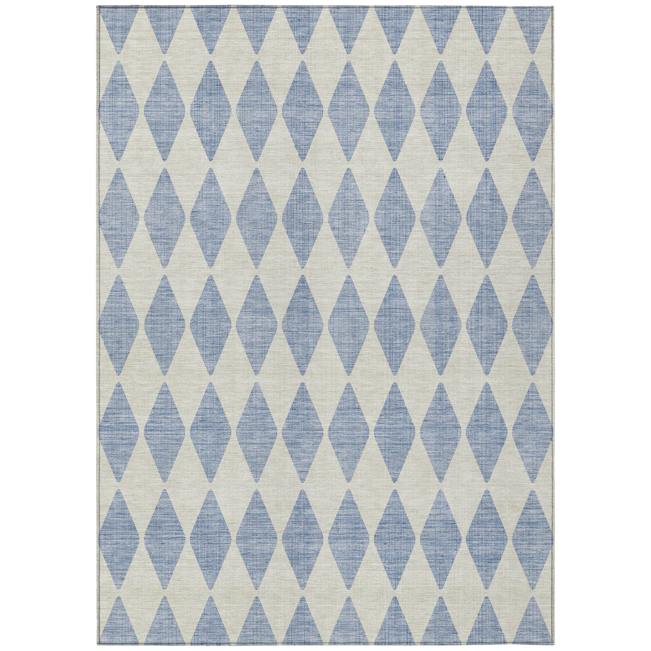 Sky Blue Diamond Pattern Washable Synthetic Rug 5' x 7'